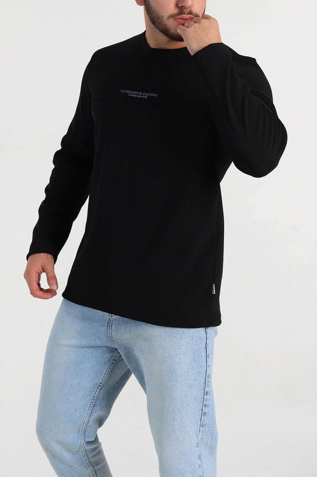 Siyah Regular Fit Yazı Detay Erkek Sweatshirt 305880