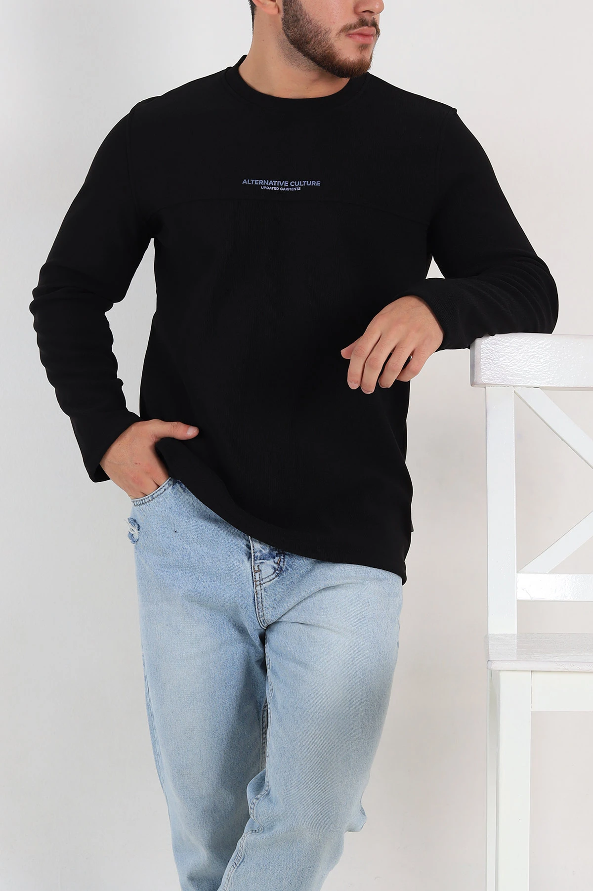 Siyah Regular Fit Yazı Detay Erkek Sweatshirt 305880