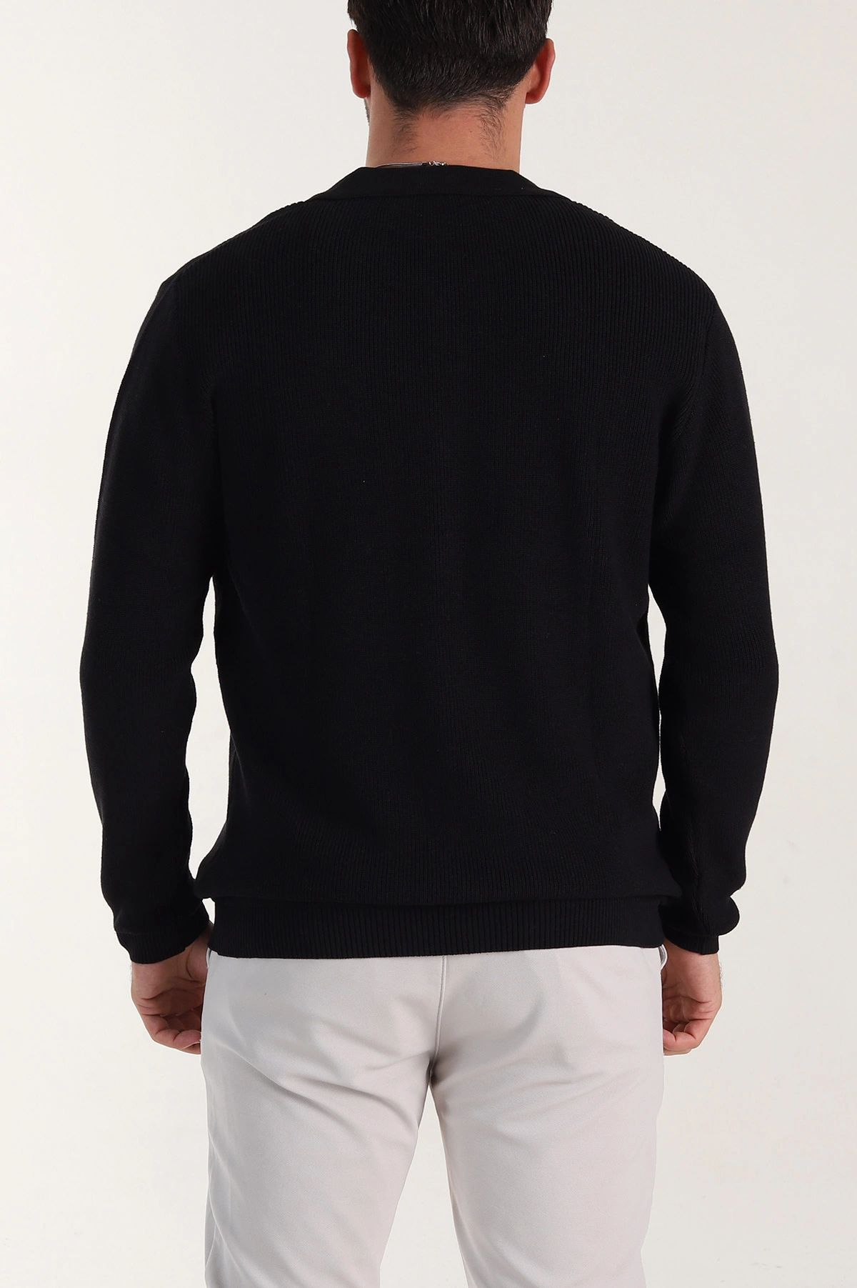 Siyah Relaxed Fit Bambu Erkek Triko Hırka 400155