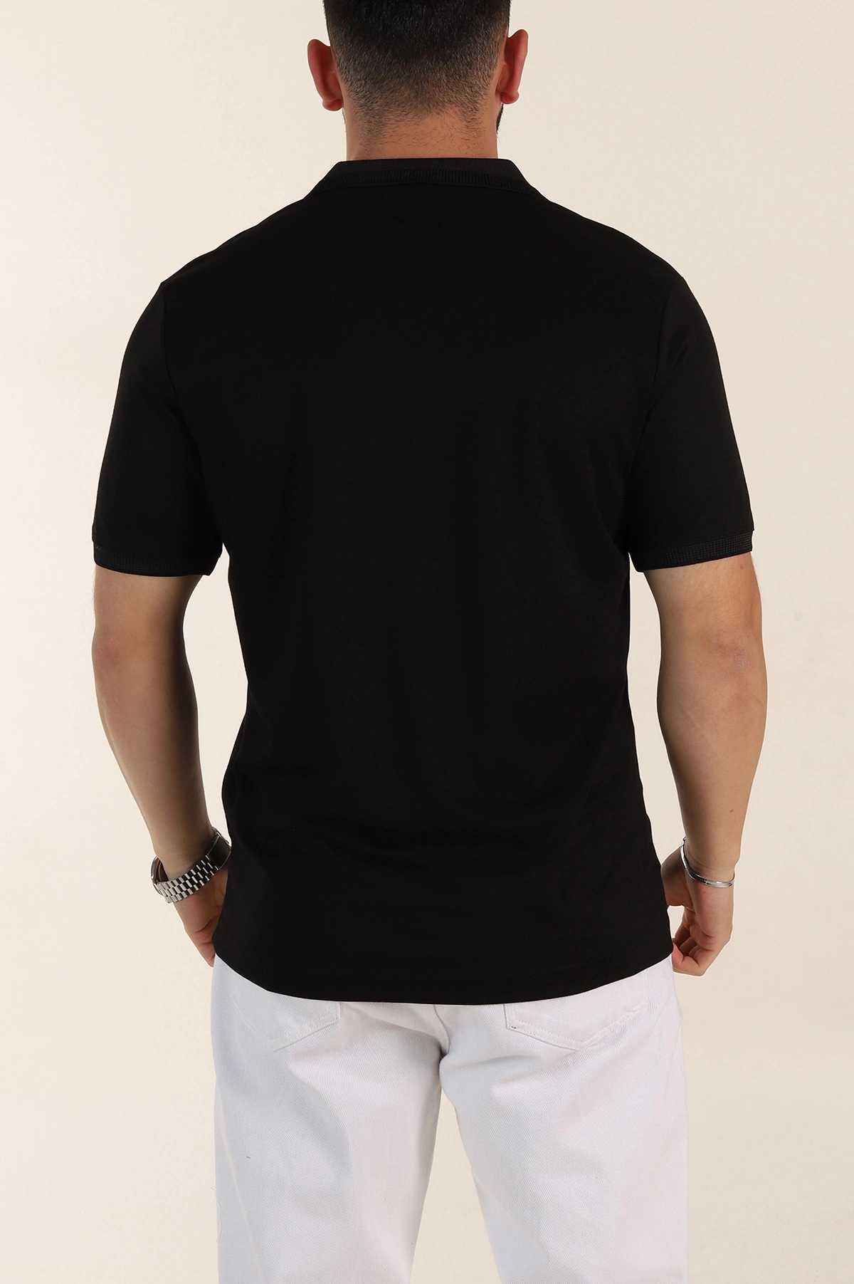 Siyah Relaxed Fit Basic Fermuarlı Polo Yaka Erkek Tişört 359130
