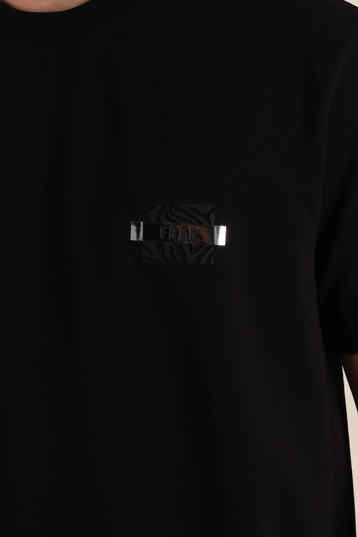 Siyah Relaxed Fit Baskılı Yazı Detaylı Erkek Tişört 358544