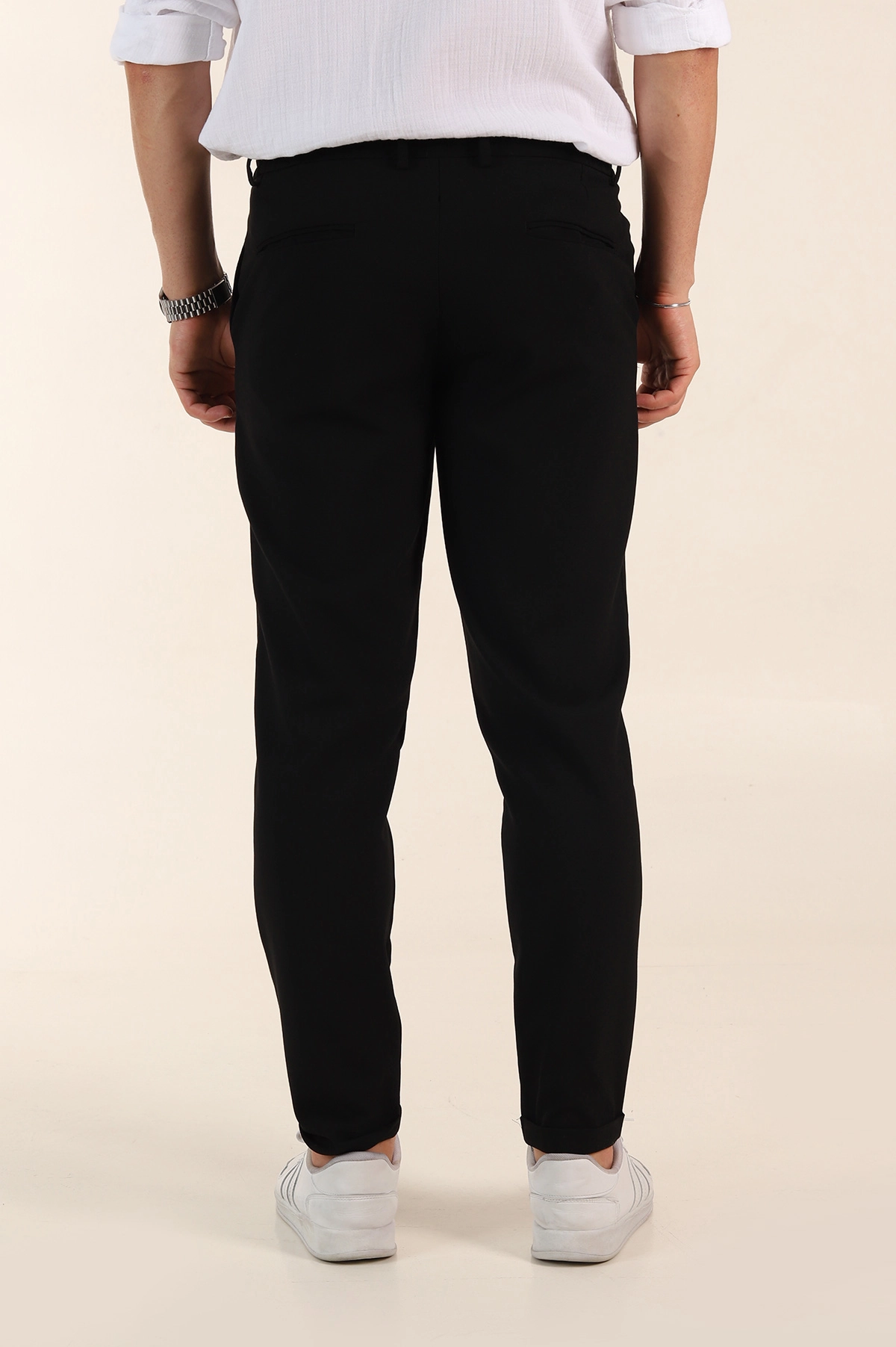 Siyah Relaxed Fit Bel Bağlamalı Duble Paça Erkek Kumaş Pantolon 368383