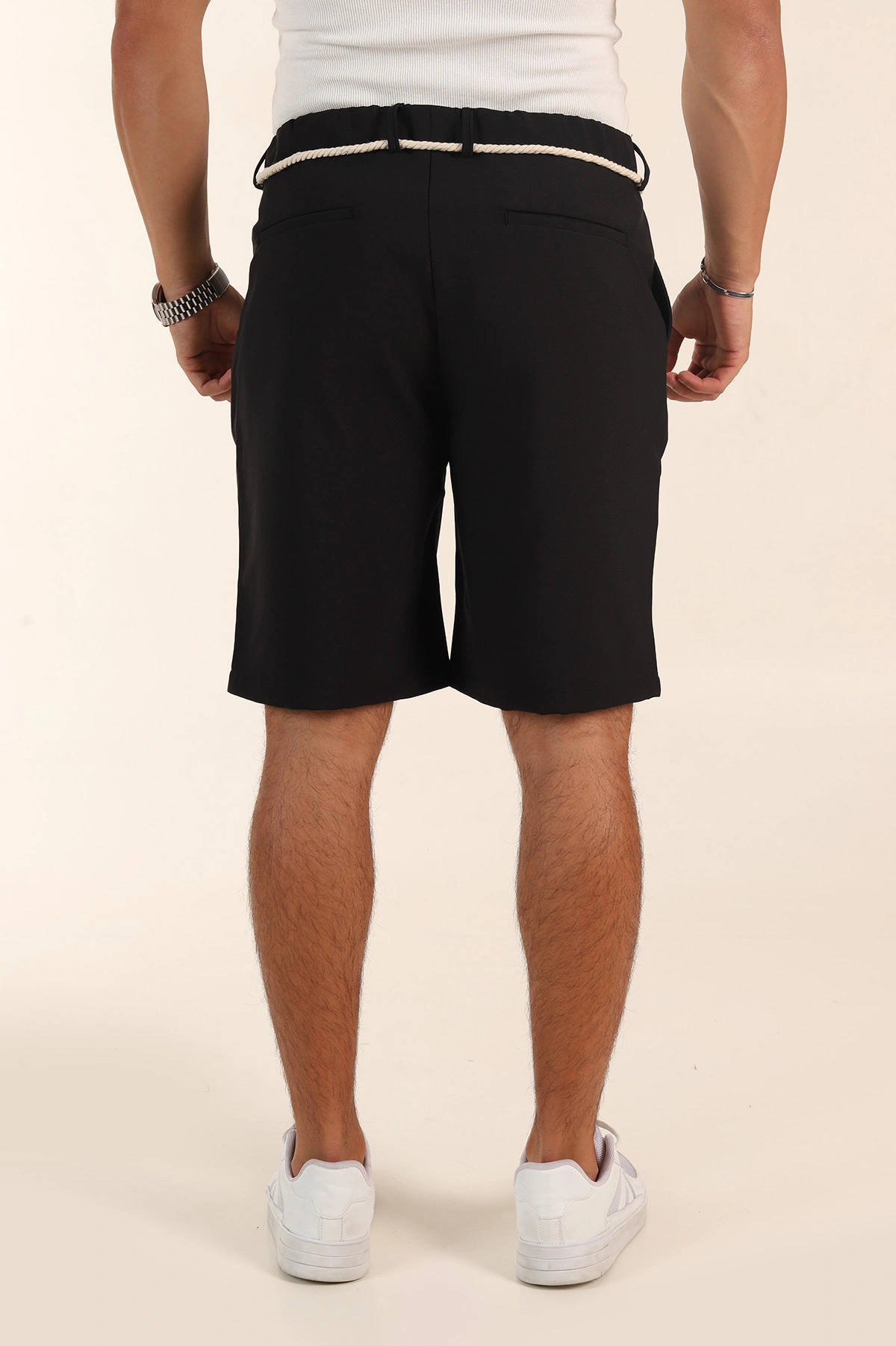 Siyah Relaxed Fit Bel Lastikli Erkek Kumaş Şort 380998