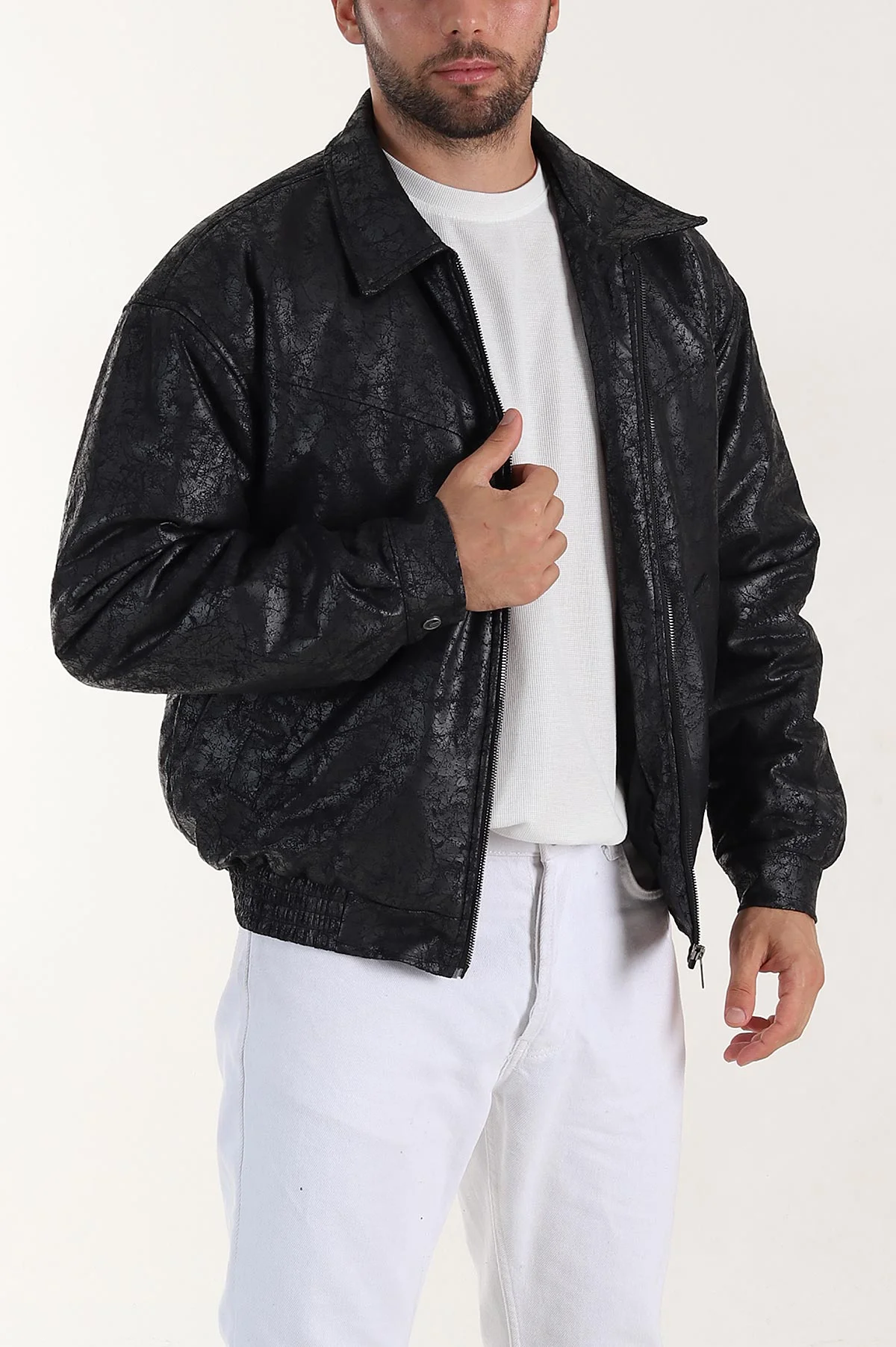 Siyah Relaxed Fit Bel Lastikli İçi Dolgulu Erkek Bomber Mont 398713