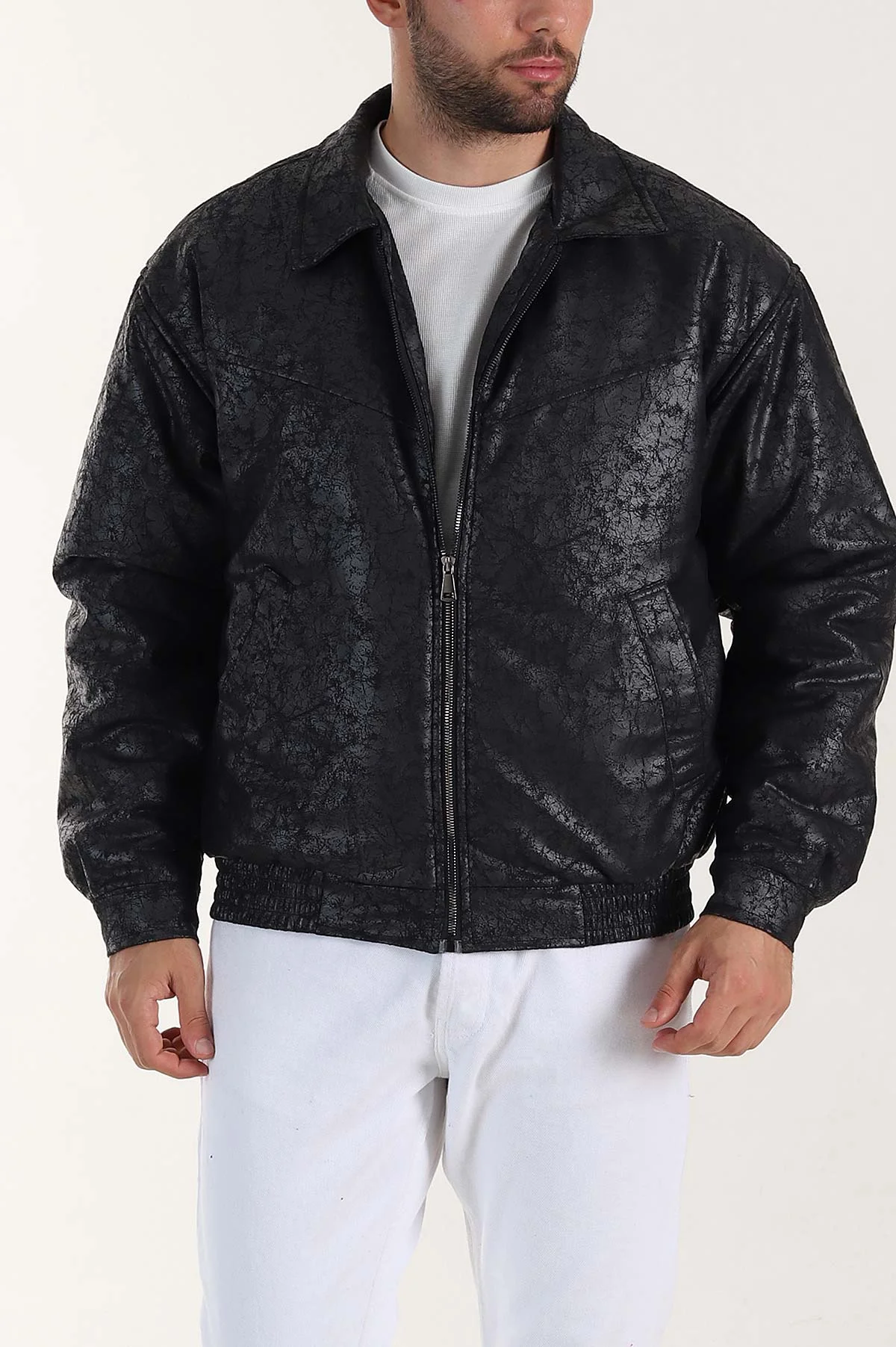Siyah Relaxed Fit Bel Lastikli İçi Dolgulu Erkek Bomber Mont 398713