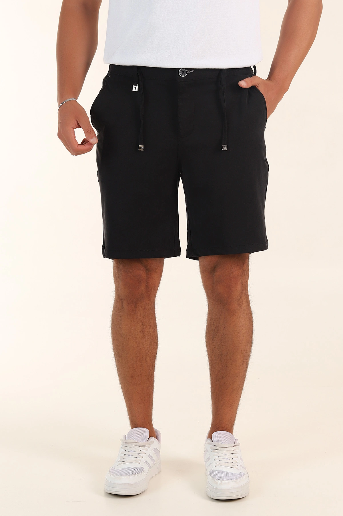 Siyah Relaxed Fit Bel Lastikli Likralı Erkek Şort 380966