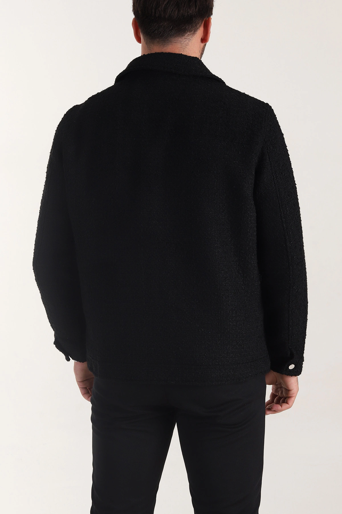 Siyah Relaxed Fit Bürümcük Dokulu Kırçıllı Erkek Ceket 400627