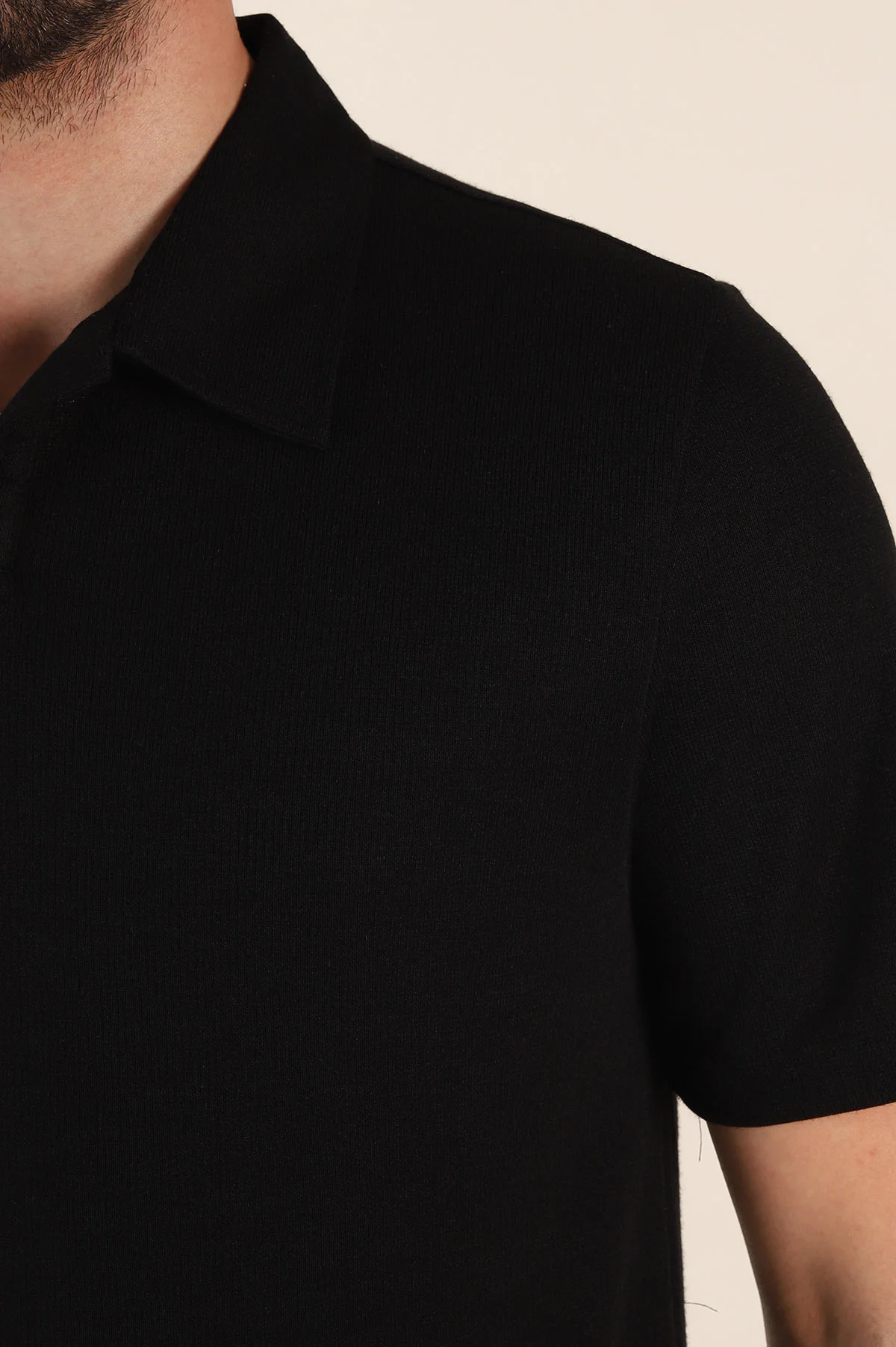 Siyah Relaxed Fit Çelik Örme Polo Yaka Erkek Tişört 368874