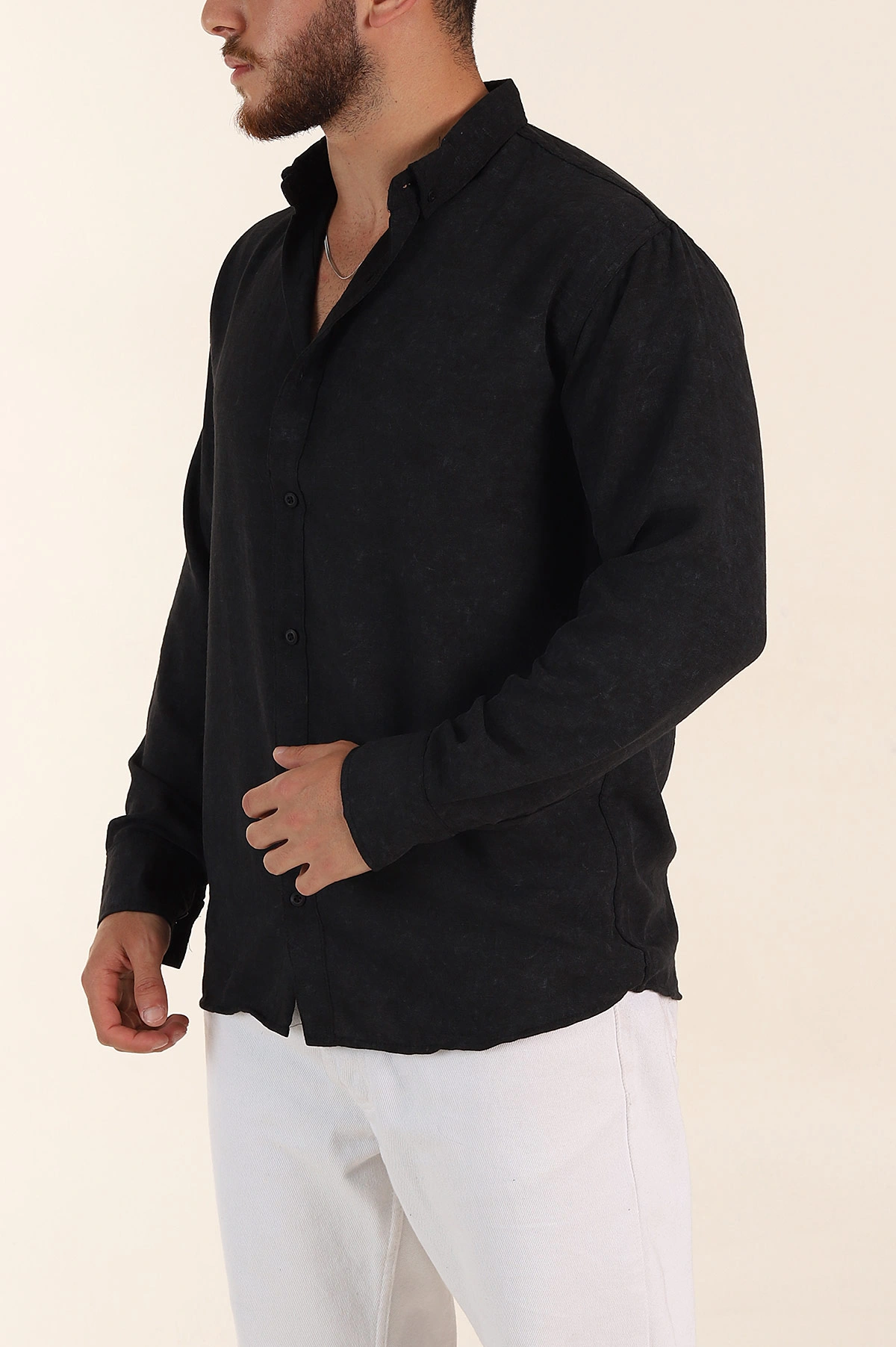 Siyah Relaxed Fit Desenli Uzun Kollu Erkek Gömlek 369751