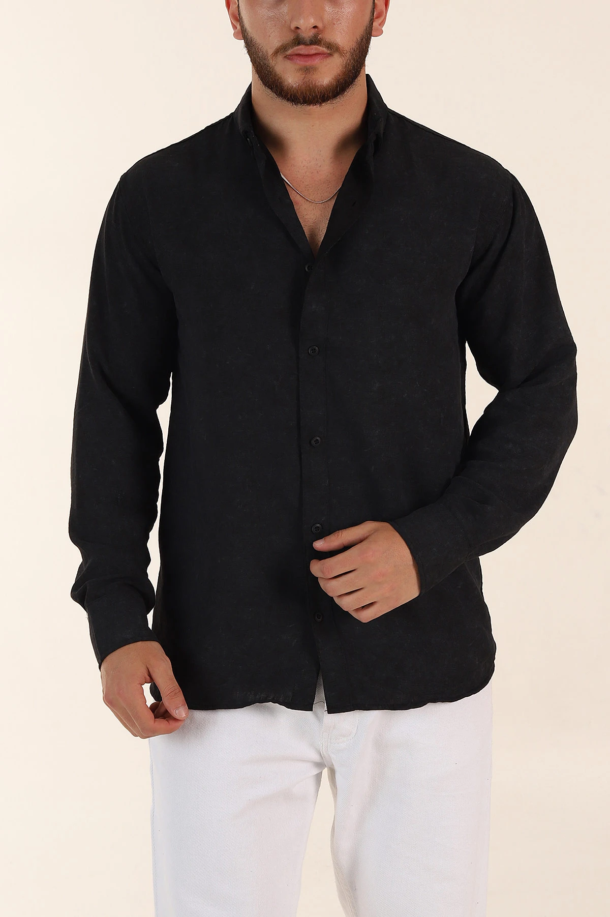 Siyah Relaxed Fit Desenli Uzun Kollu Erkek Gömlek 369751
