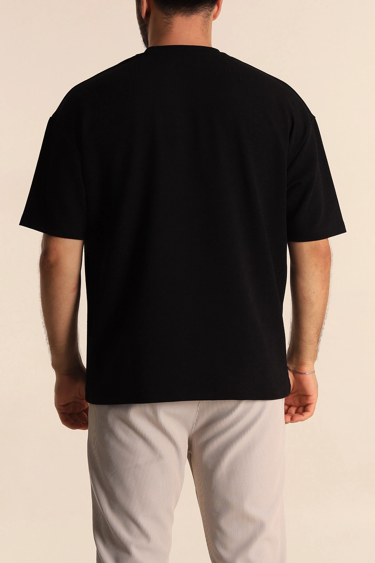 Siyah Relaxed Fit Dokulu Basic Erkek Tişört 278882