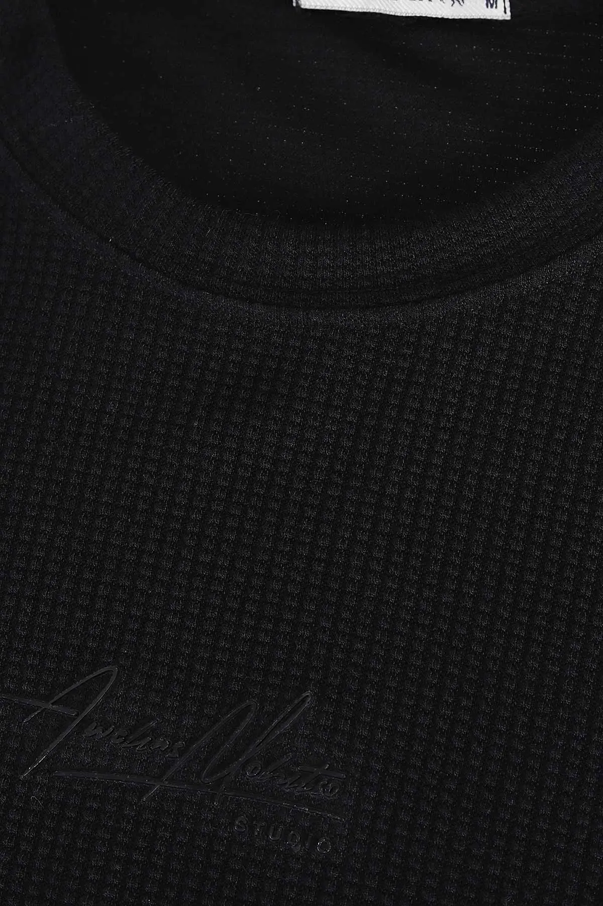 Siyah Relaxed Fit Dokulu Kabartma Yazı Detaylı Erkek Sweatshirt 398547