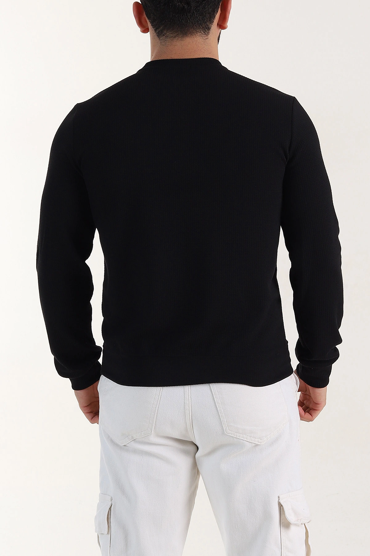 Siyah Relaxed Fit Dokulu Kabartma Yazı Detaylı Erkek Sweatshirt 398547