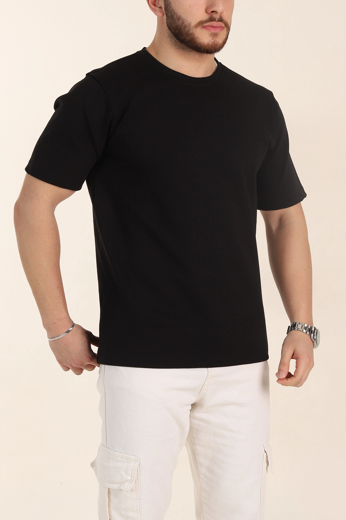 Siyah Relaxed Fit Double Face Basic Erkek Tişört 348937