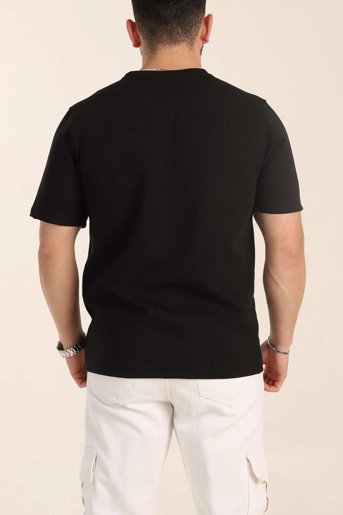 Siyah Relaxed Fit Double Face Basic Erkek Tişört 348937