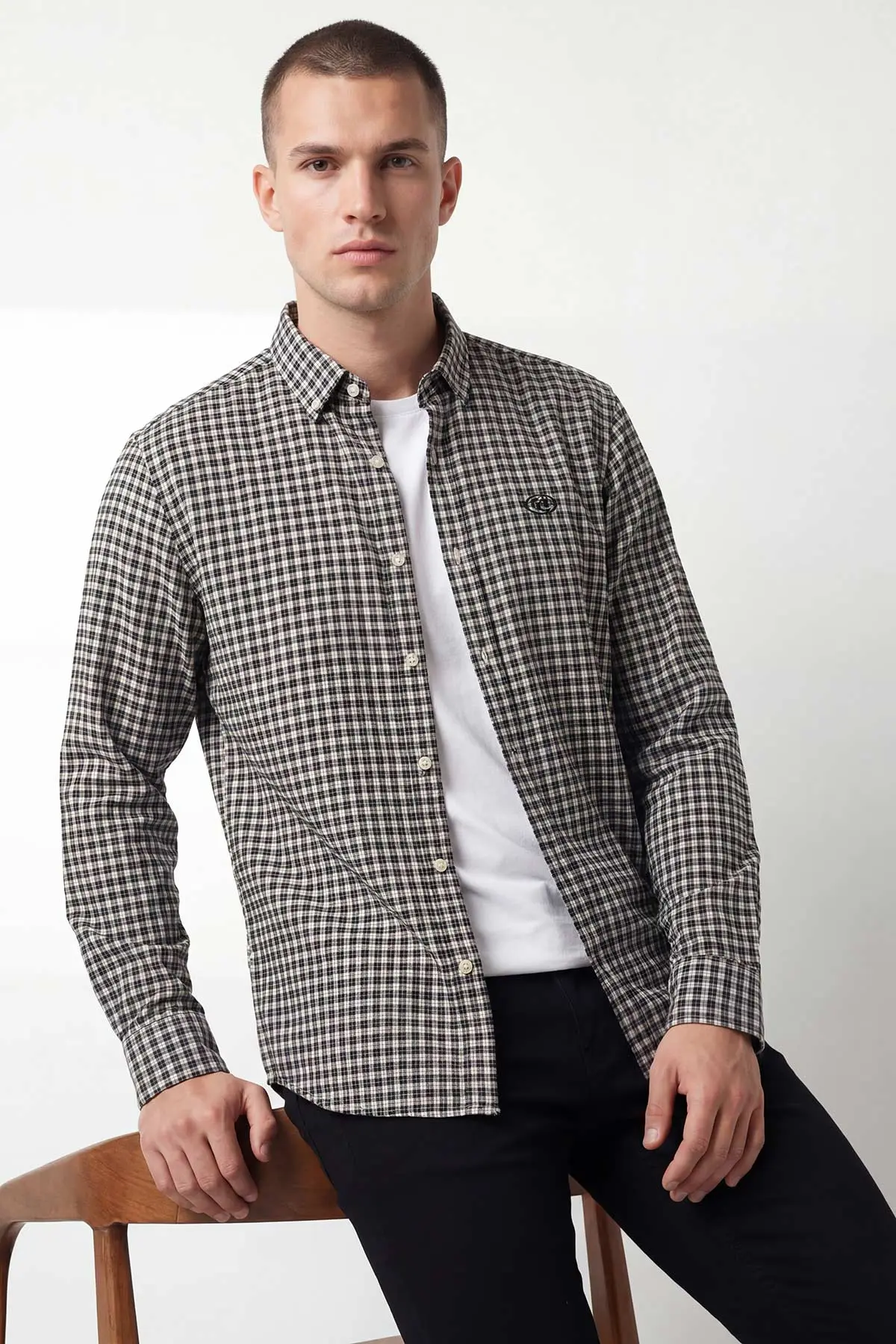 Siyah Relaxed Fit Ekose Desen Erkek Gömlek 435790