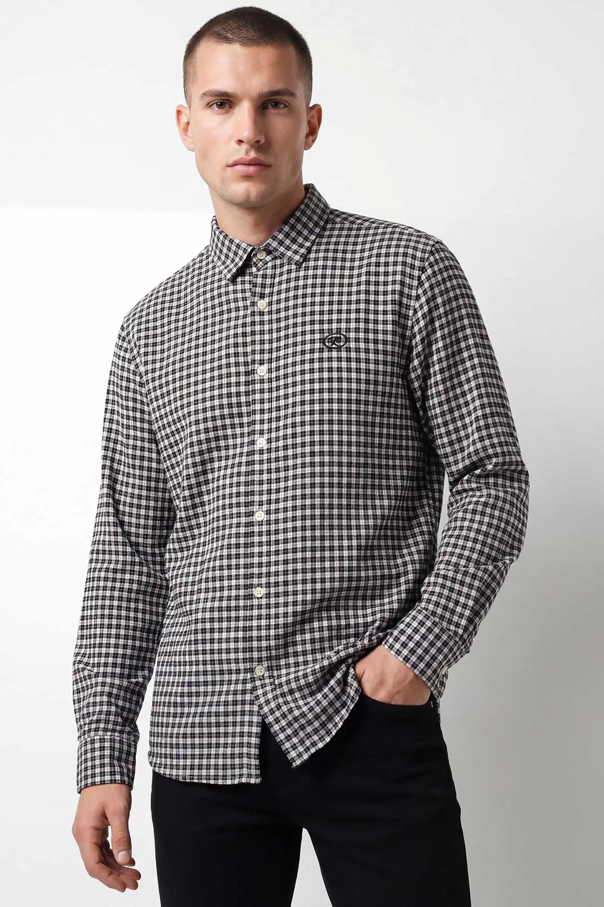 Siyah Relaxed Fit Ekose Desen Erkek Gömlek 435790