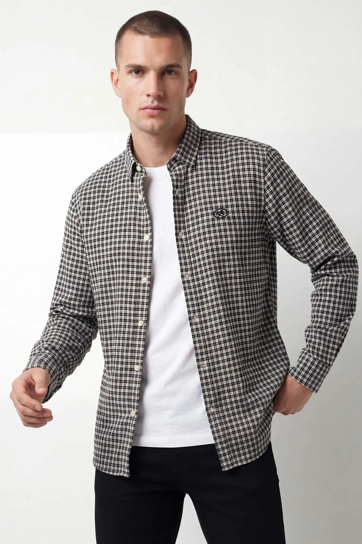 Siyah Relaxed Fit Ekose Desen Erkek Gömlek 435790