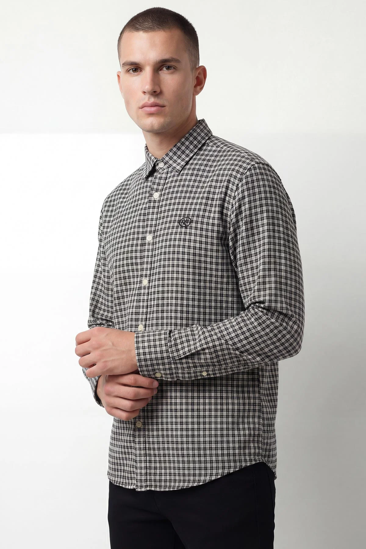 Siyah Relaxed Fit Ekose Desen Erkek Gömlek 435790