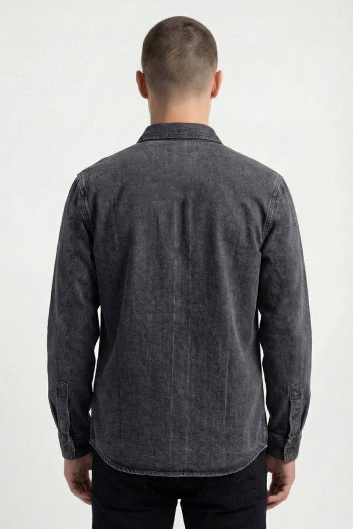 Siyah Relaxed Fit Erkek Kot Gömlek 419371