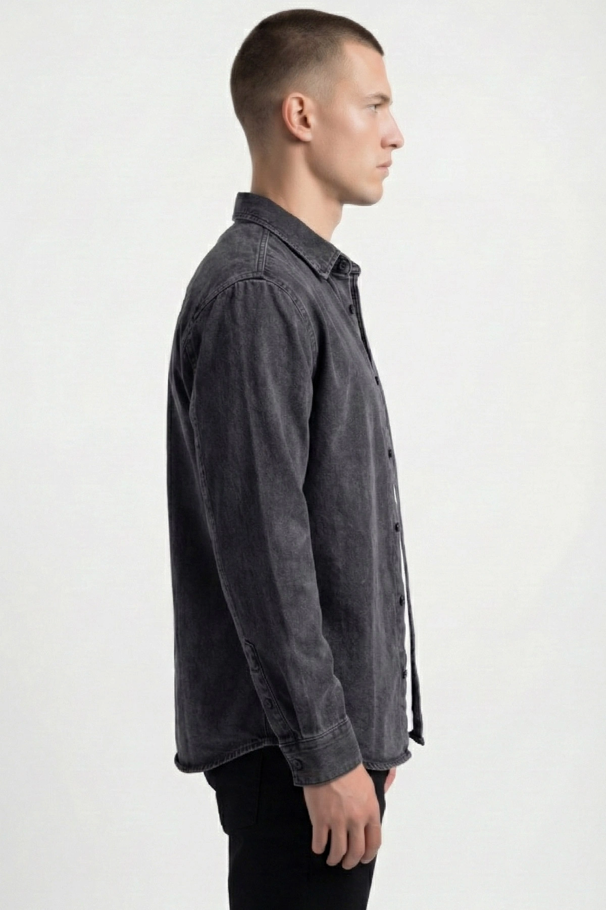 Siyah Relaxed Fit Erkek Kot Gömlek 419371