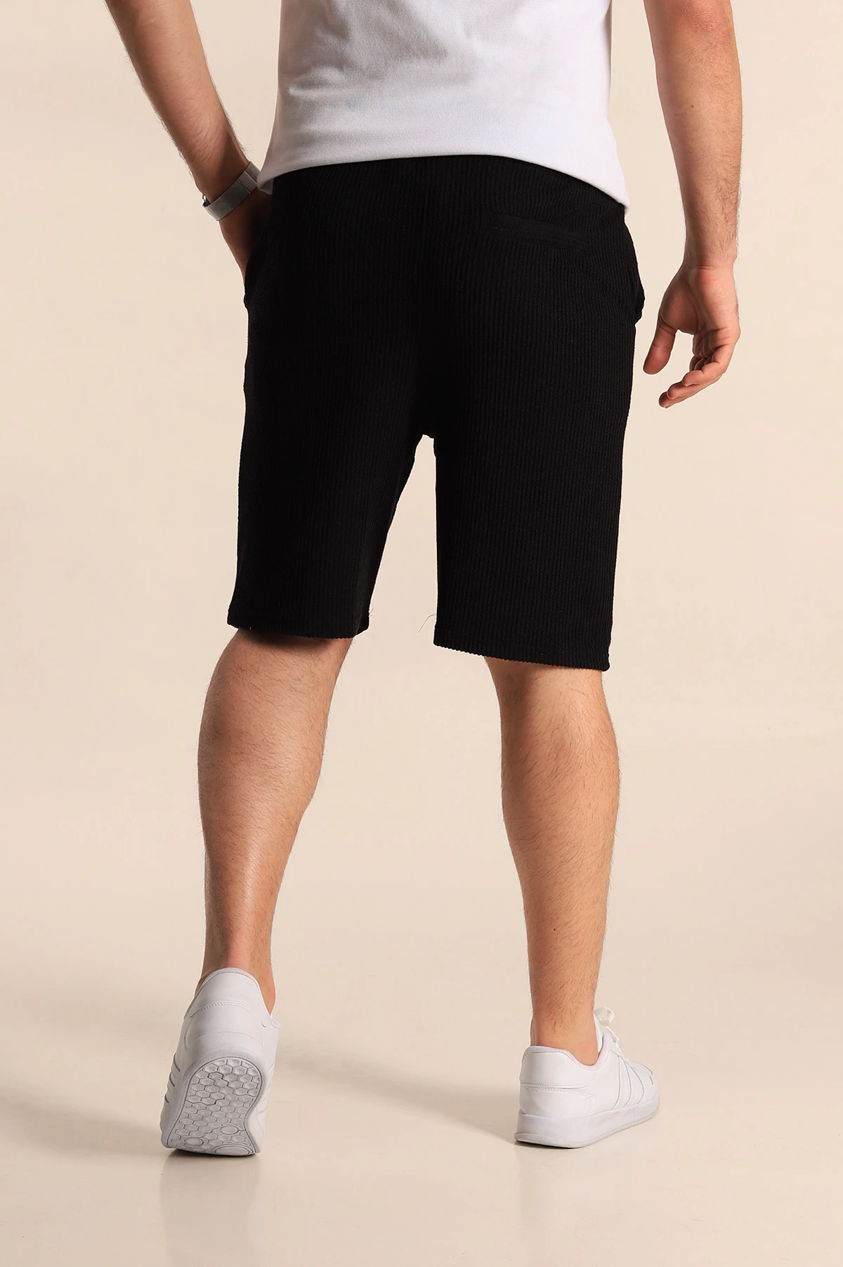 Siyah Relaxed Fit Fitilli Doku Bel Lastikli Erkek Şort 272828