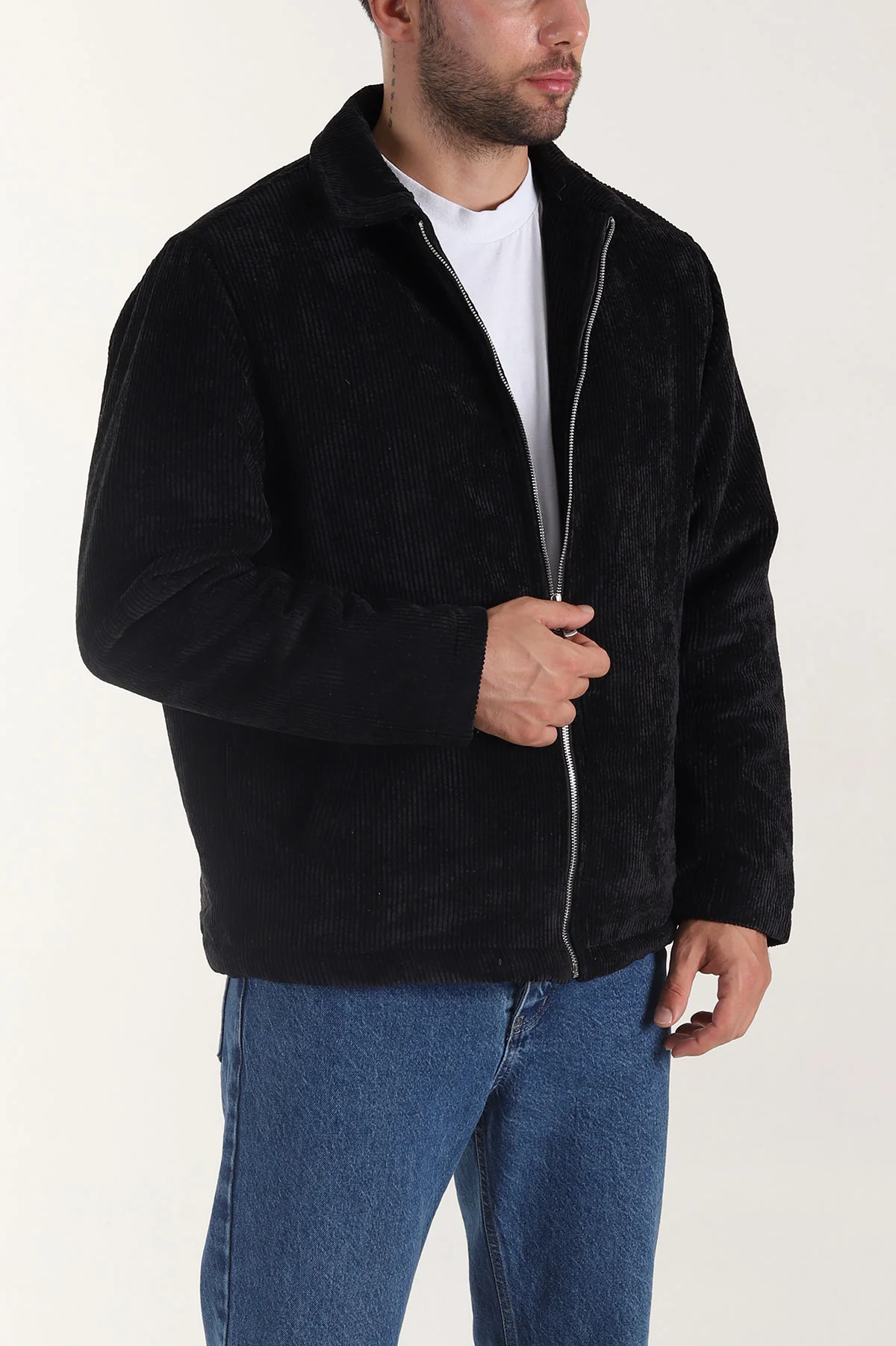 Siyah Relaxed Fit Fitilli Doku Erkek Kadife Mont 400391