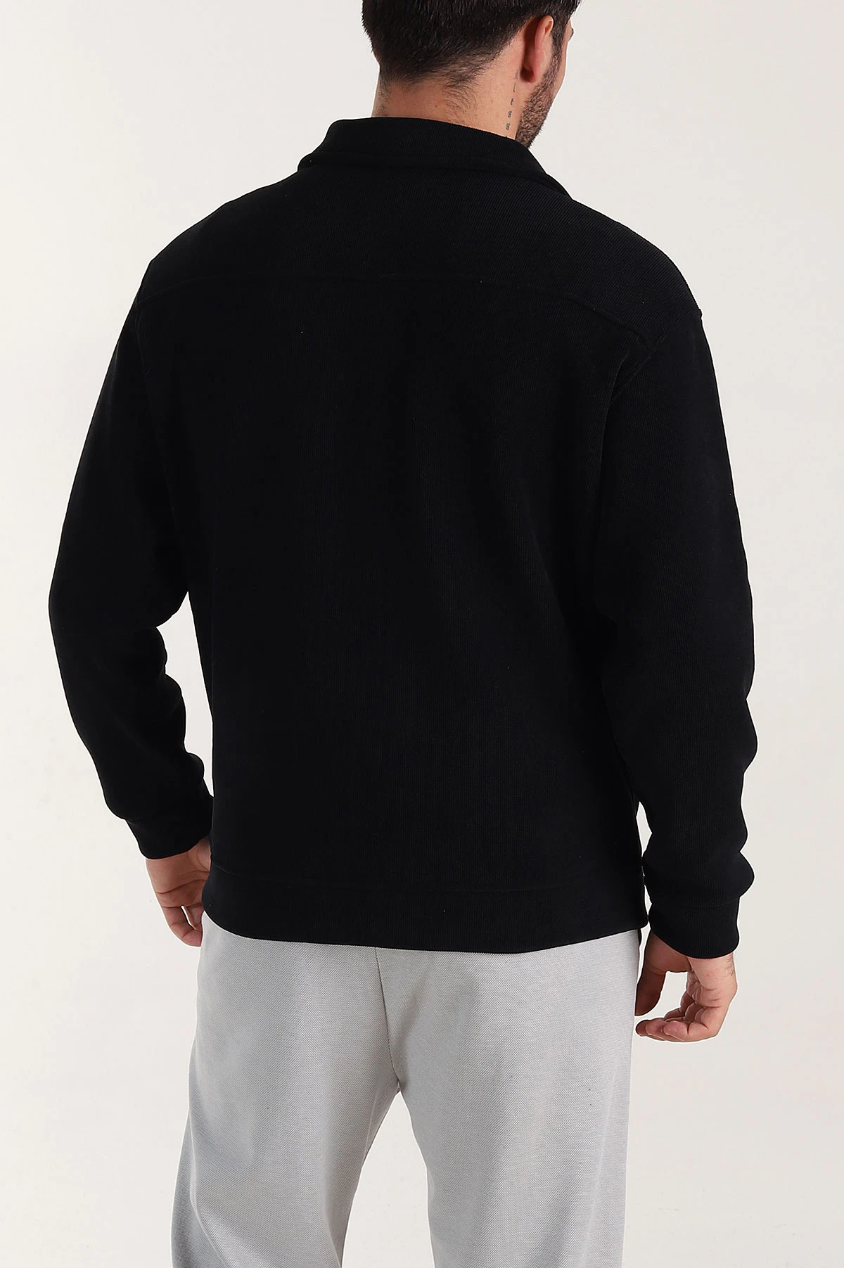 Siyah Relaxed Fit Fitilli Doku İçi Polarlı Erkek Kadife Ceket 399995