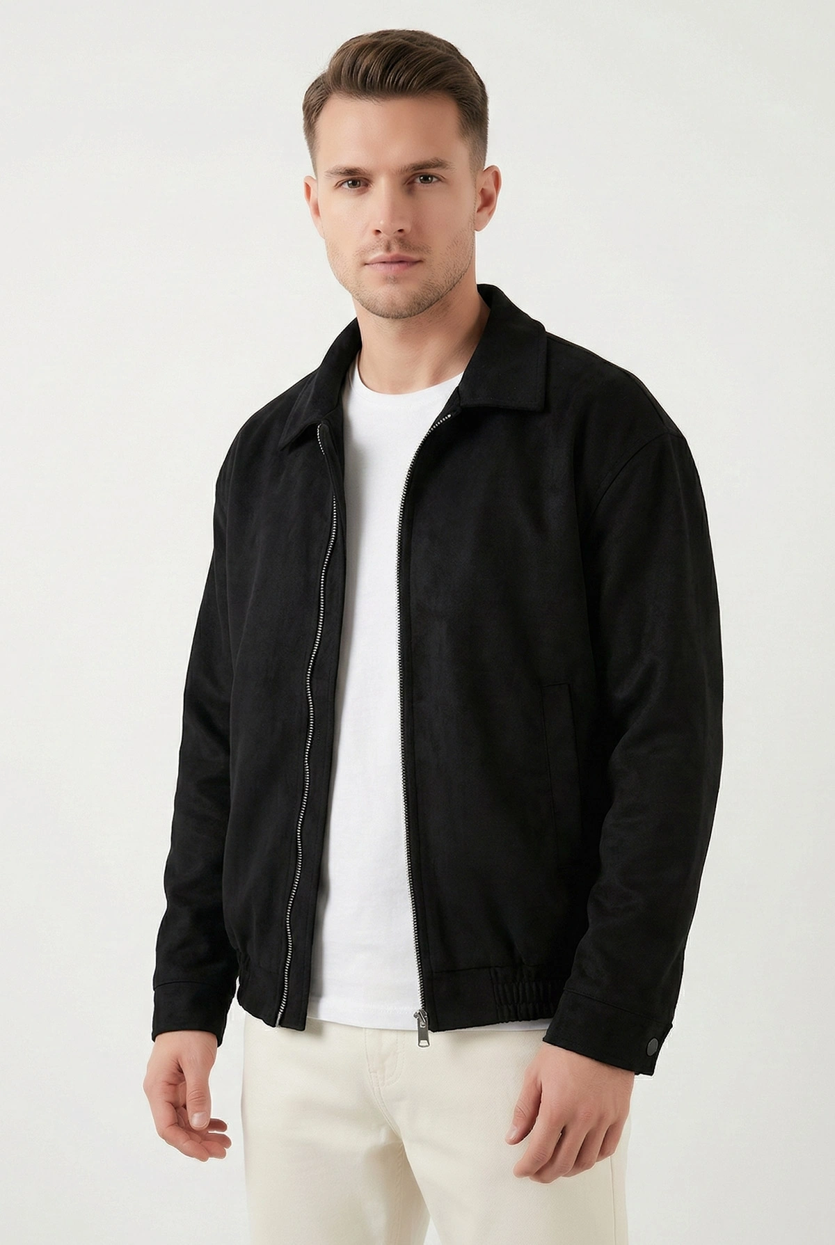 Siyah Relaxed Fit Fitilli Dokulu İçi Astarlı Bel Lastikli Erkek Ceket 418934