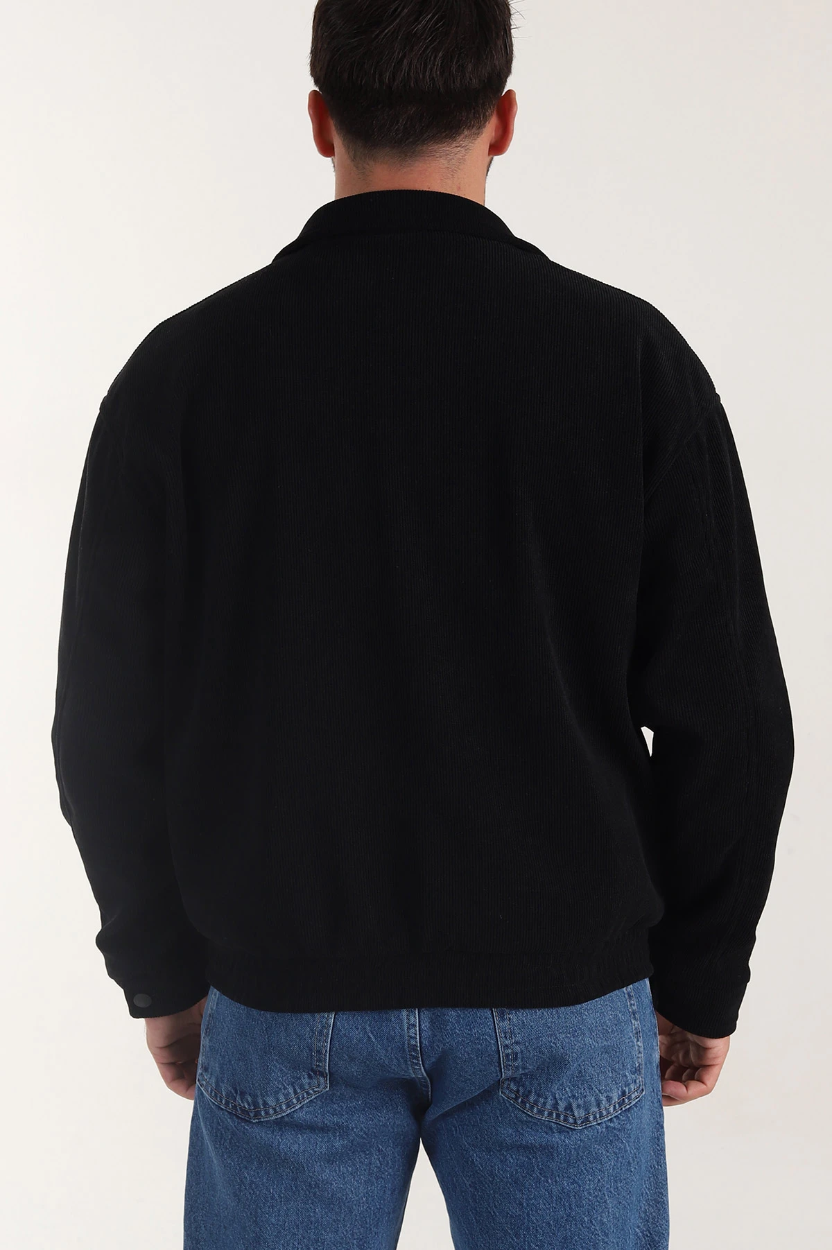 Siyah Relaxed Fit Fitilli Dokulu İçi Astarlı Erkek Mont 400058