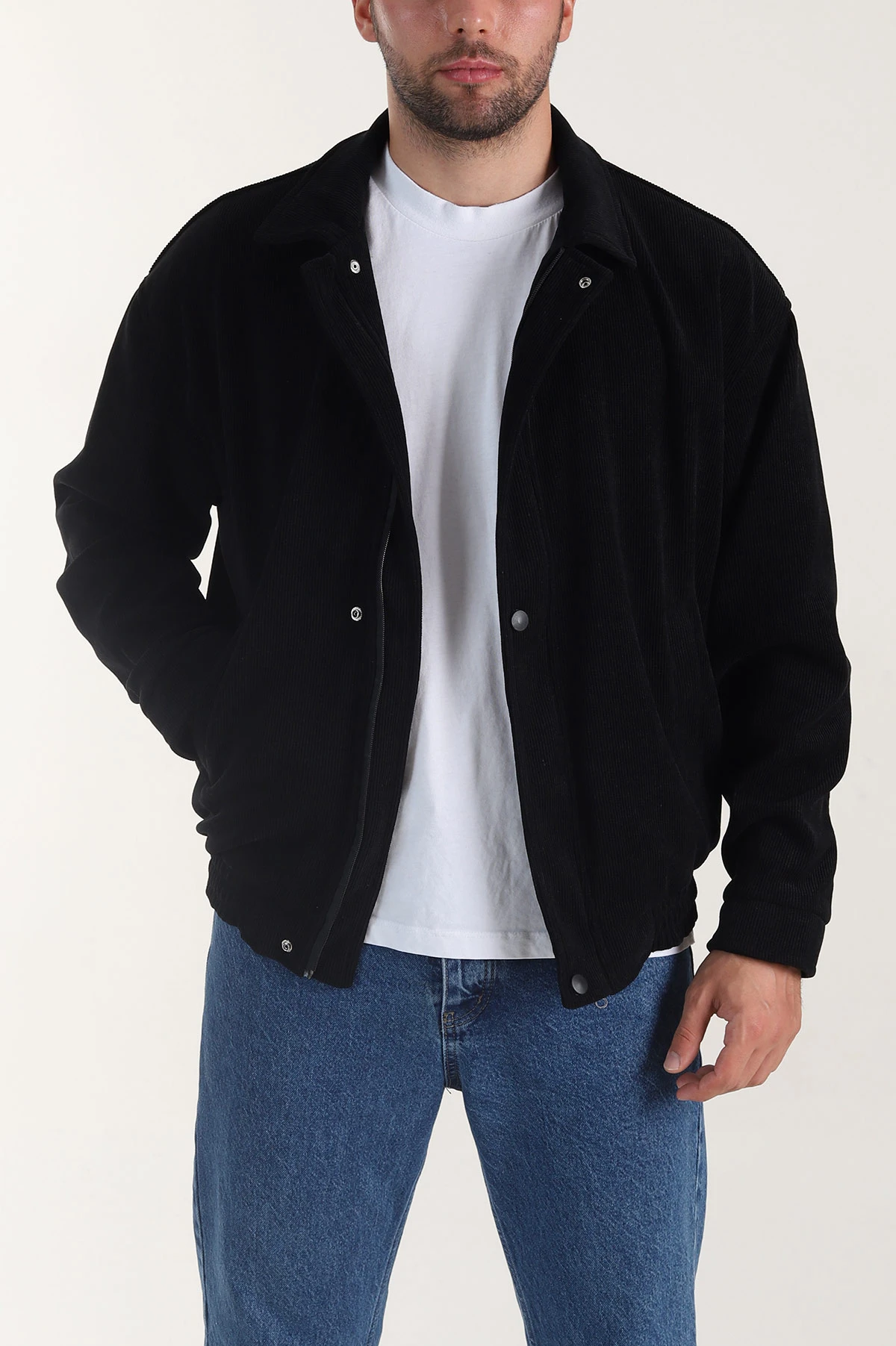 Siyah Relaxed Fit Fitilli Dokulu İçi Astarlı Erkek Mont 400058