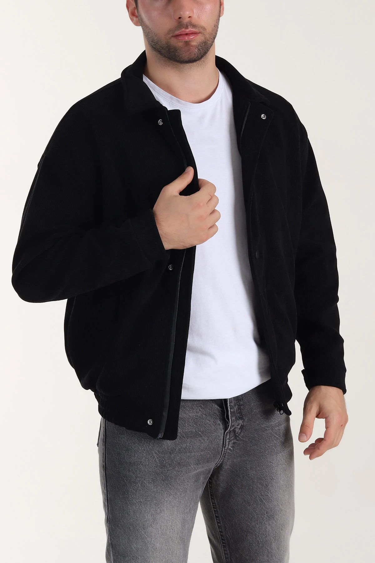 Siyah Relaxed Fit Fitilli Dokulu İçi Astarlı Erkek Mont 409636