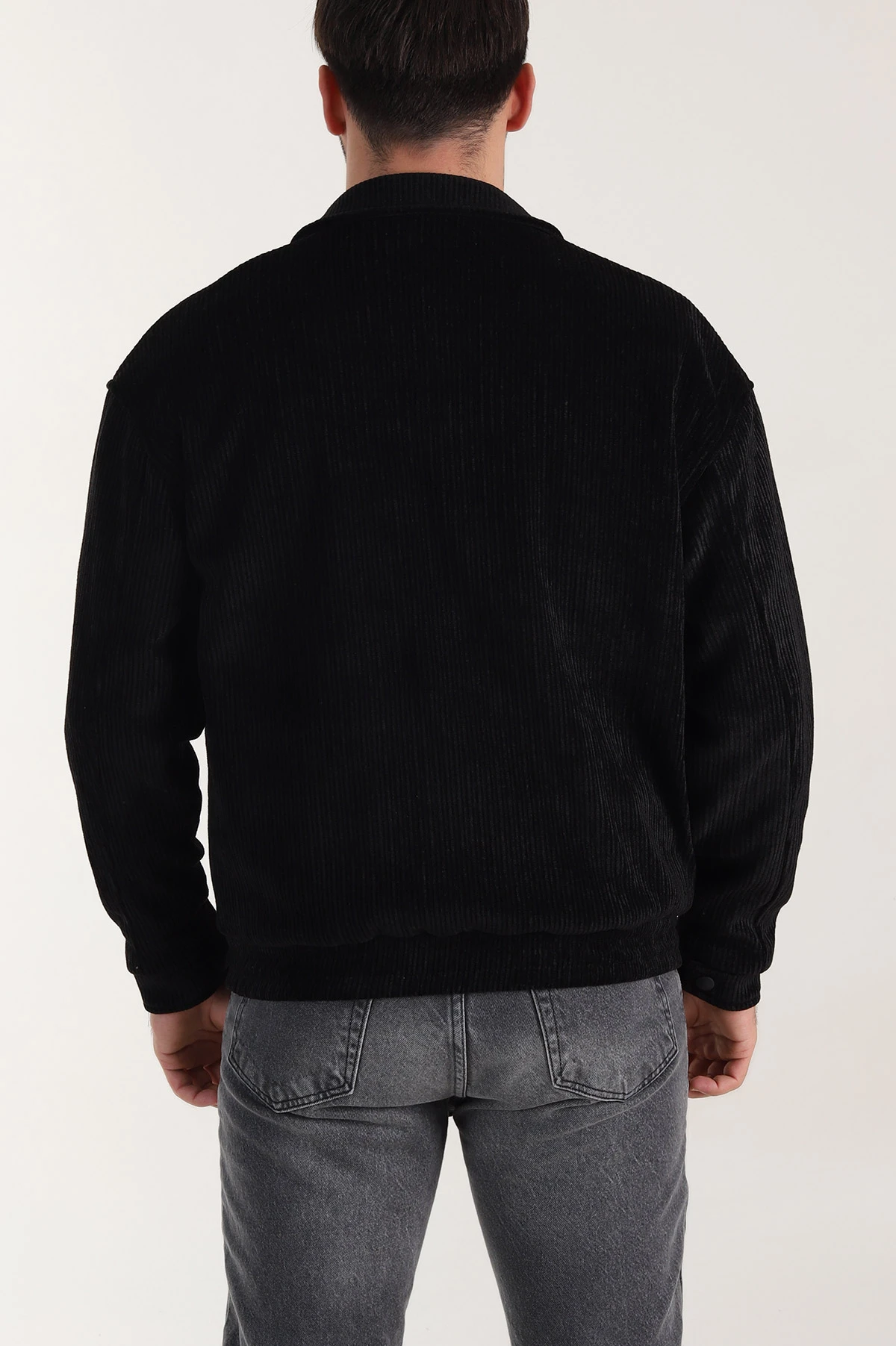 Siyah Relaxed Fit Fitilli Dokulu İçi Astarlı Erkek Mont 409641