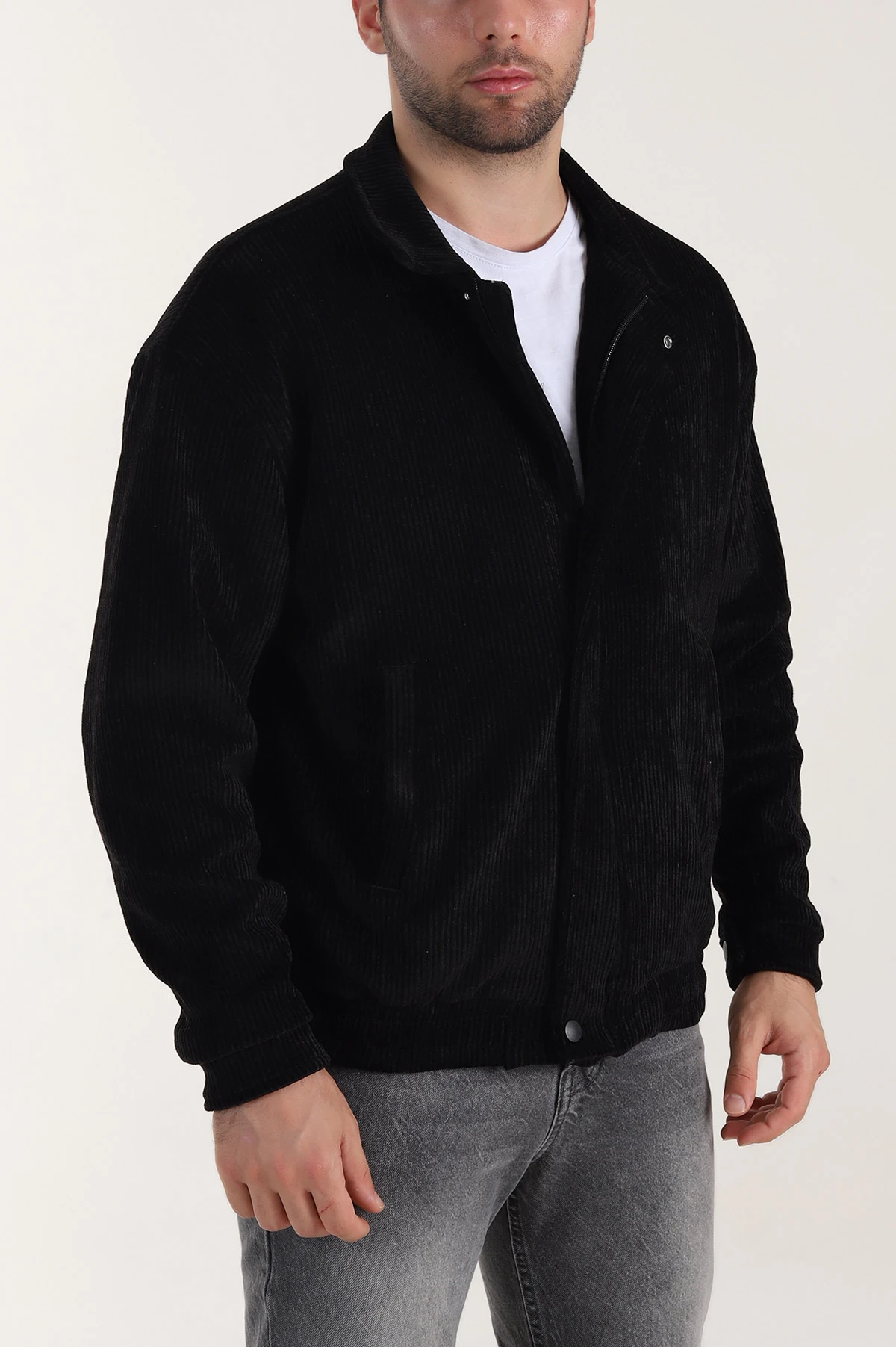 Siyah Relaxed Fit Fitilli Dokulu İçi Astarlı Erkek Mont 409641