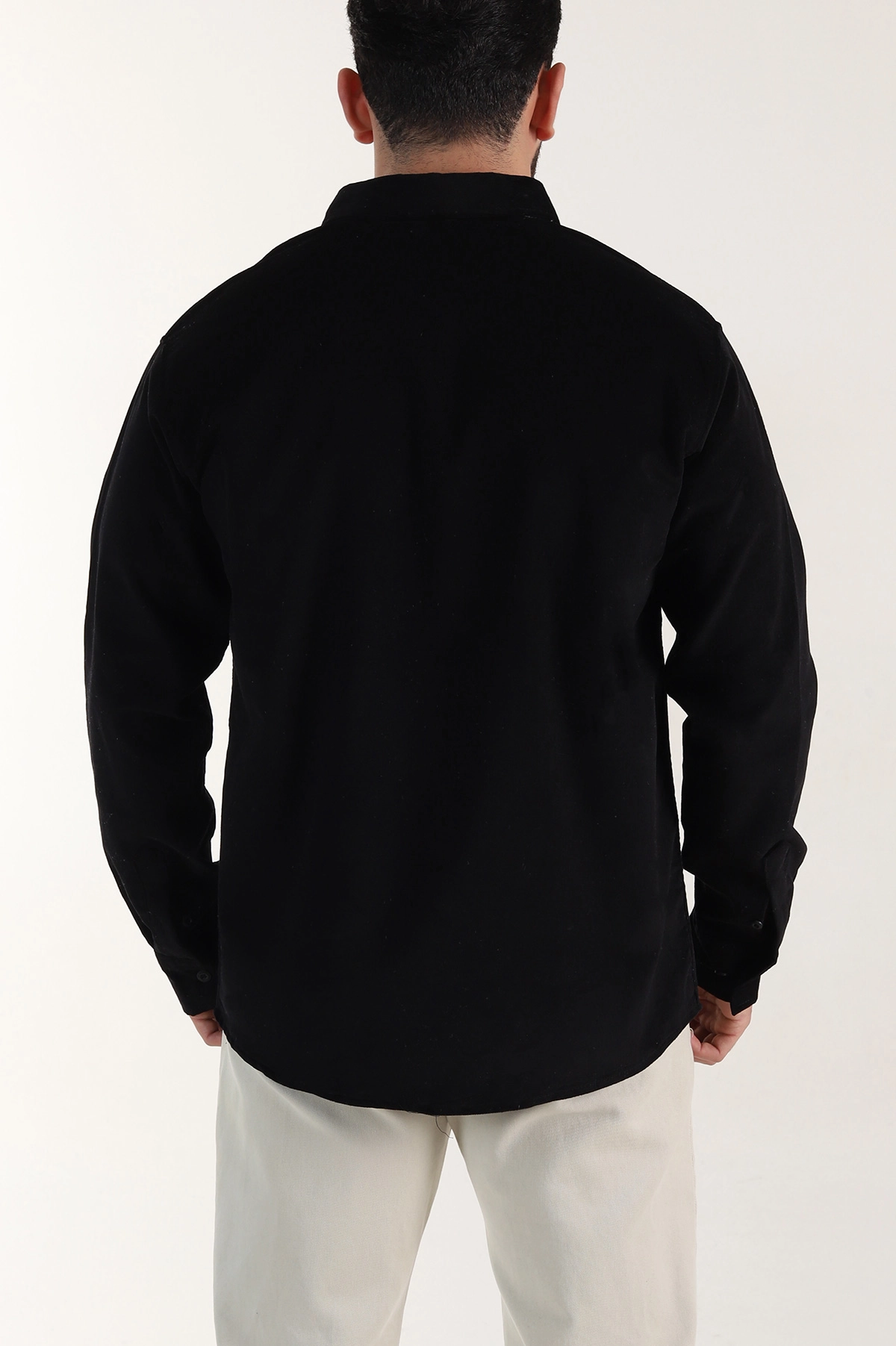 Siyah Relaxed Fit Fitilli Kadife Ata Yaka Erkek Gömlek 400084