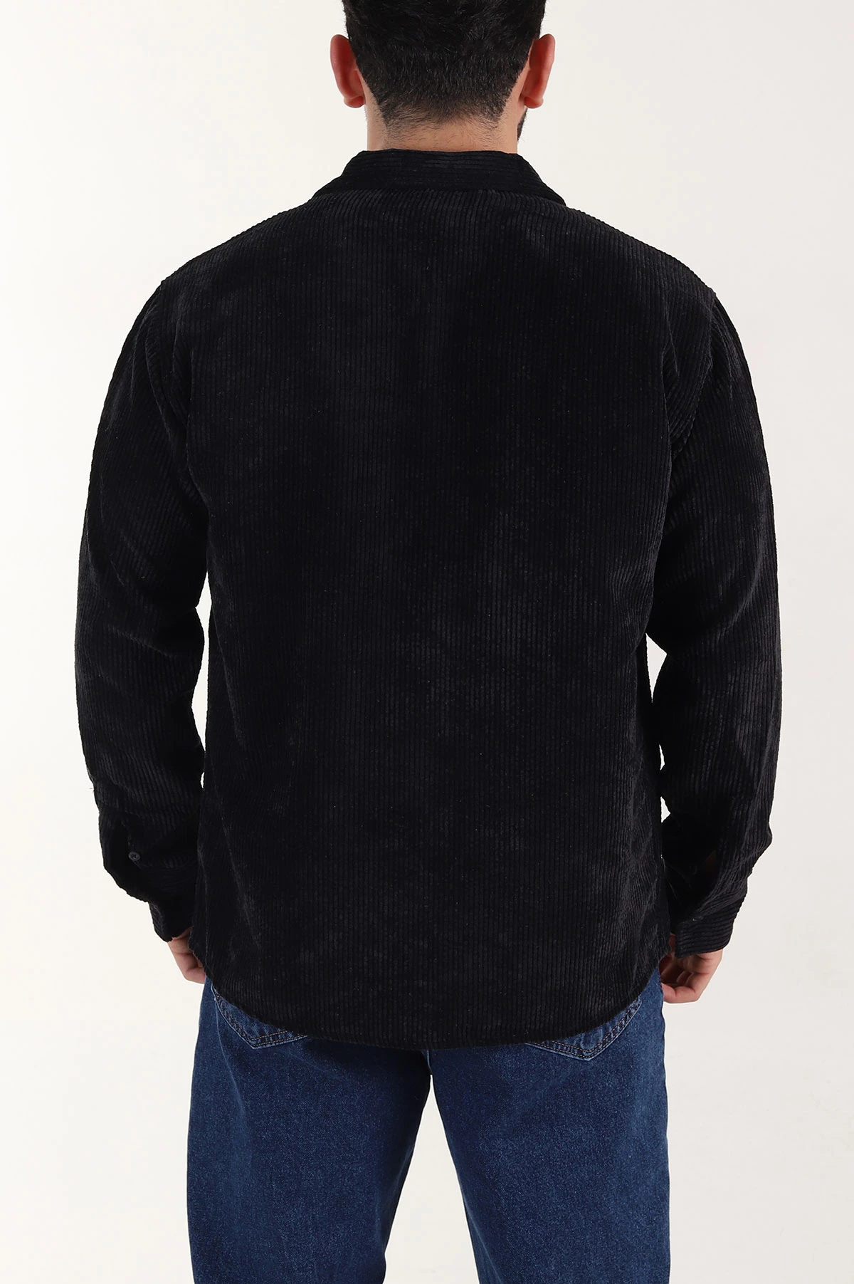 Siyah Relaxed Fit Fitilli Kadife Erkek Gömlek 399747