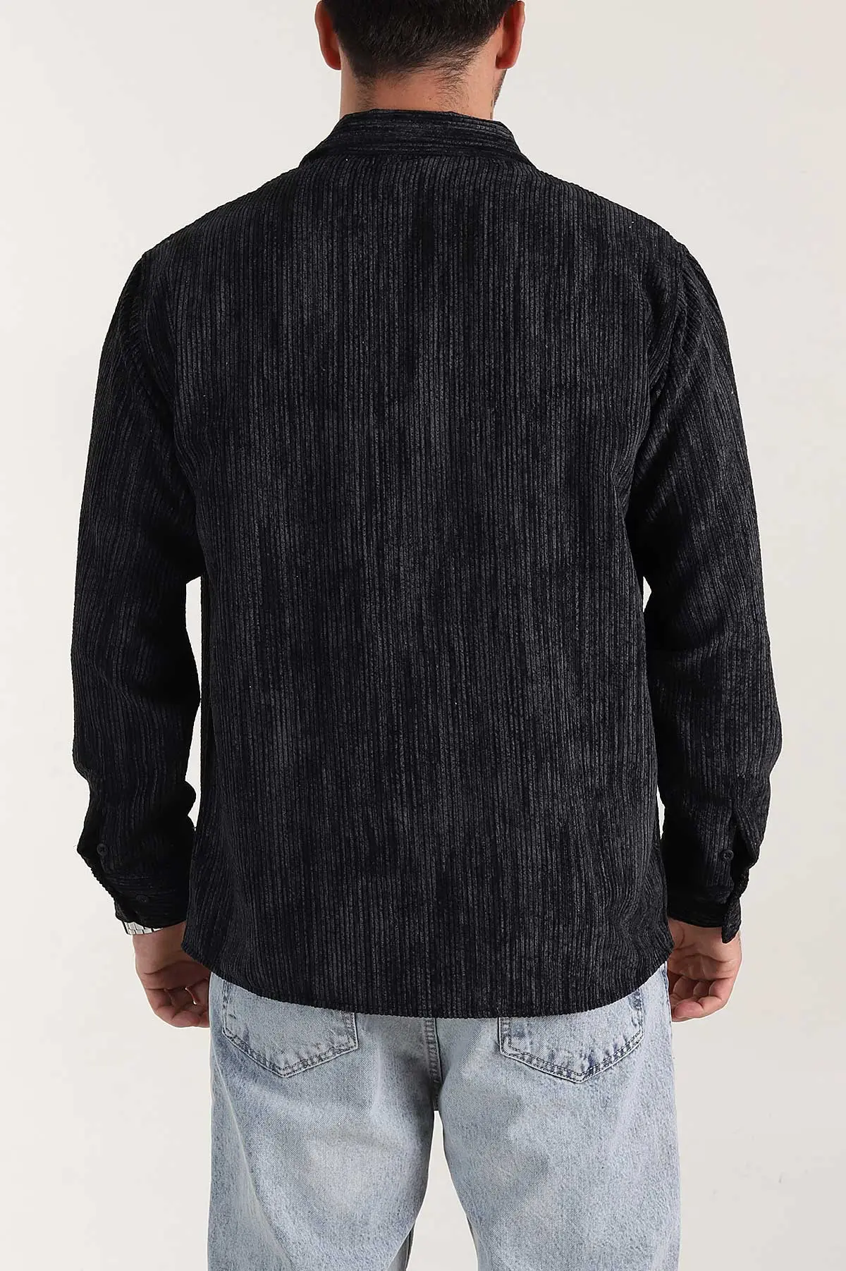 Siyah Relaxed Fit Fitilli Kadife Erkek Gömlek 399963