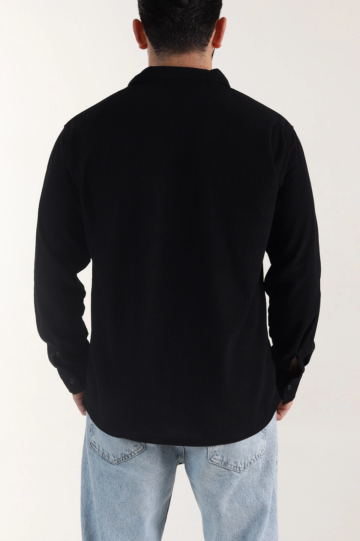 Siyah Relaxed Fit Fitilli Kadife Erkek Gömlek 400092