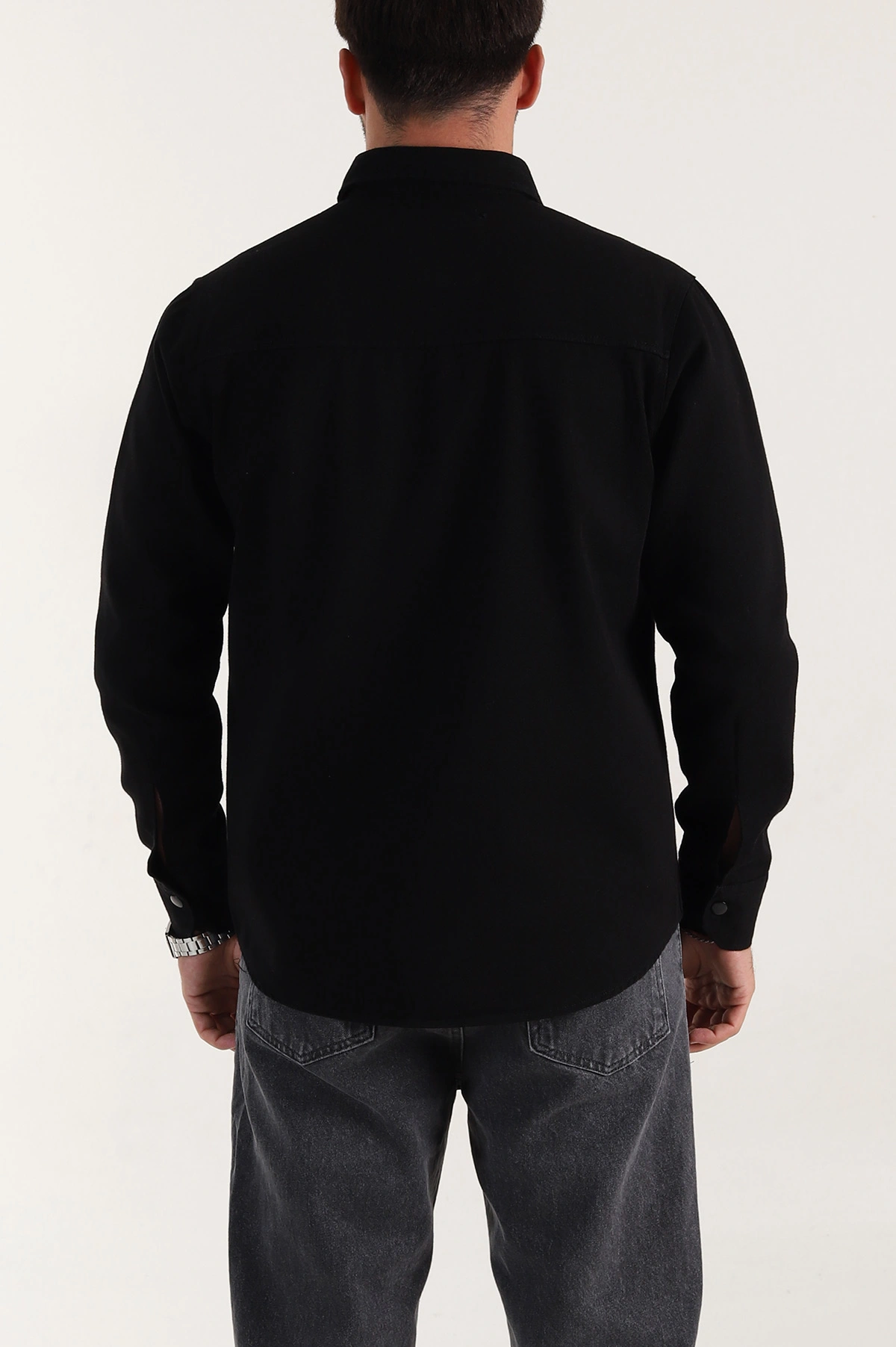 Siyah Relaxed Fit Gabardin Çift Cepli Yıkamalı  Erkek Gömlek 397967