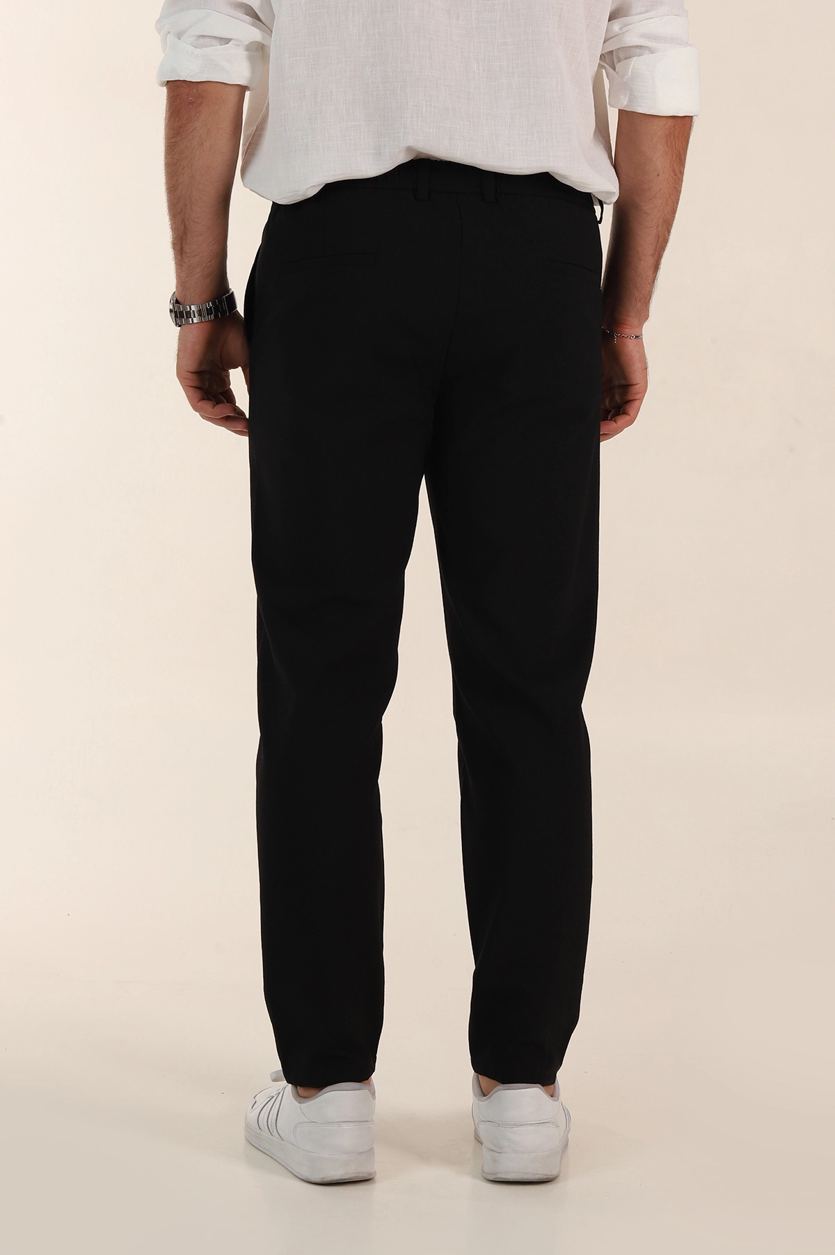 Siyah Relaxed Fit Gofre Kumaş Bel Arkası Lastikli Erkek Pantolon 362582