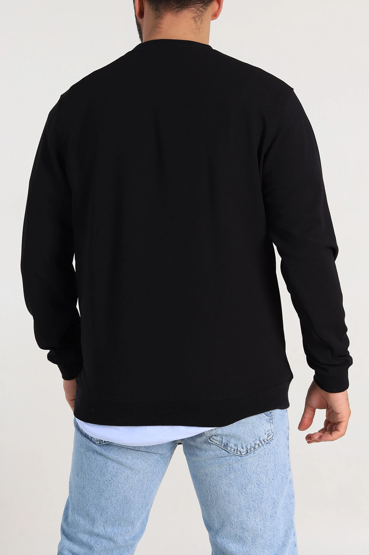 Siyah Relaxed Fit İki İp Şardonlu Yazı Detay Likralı Erkek Sweatshirt 311195