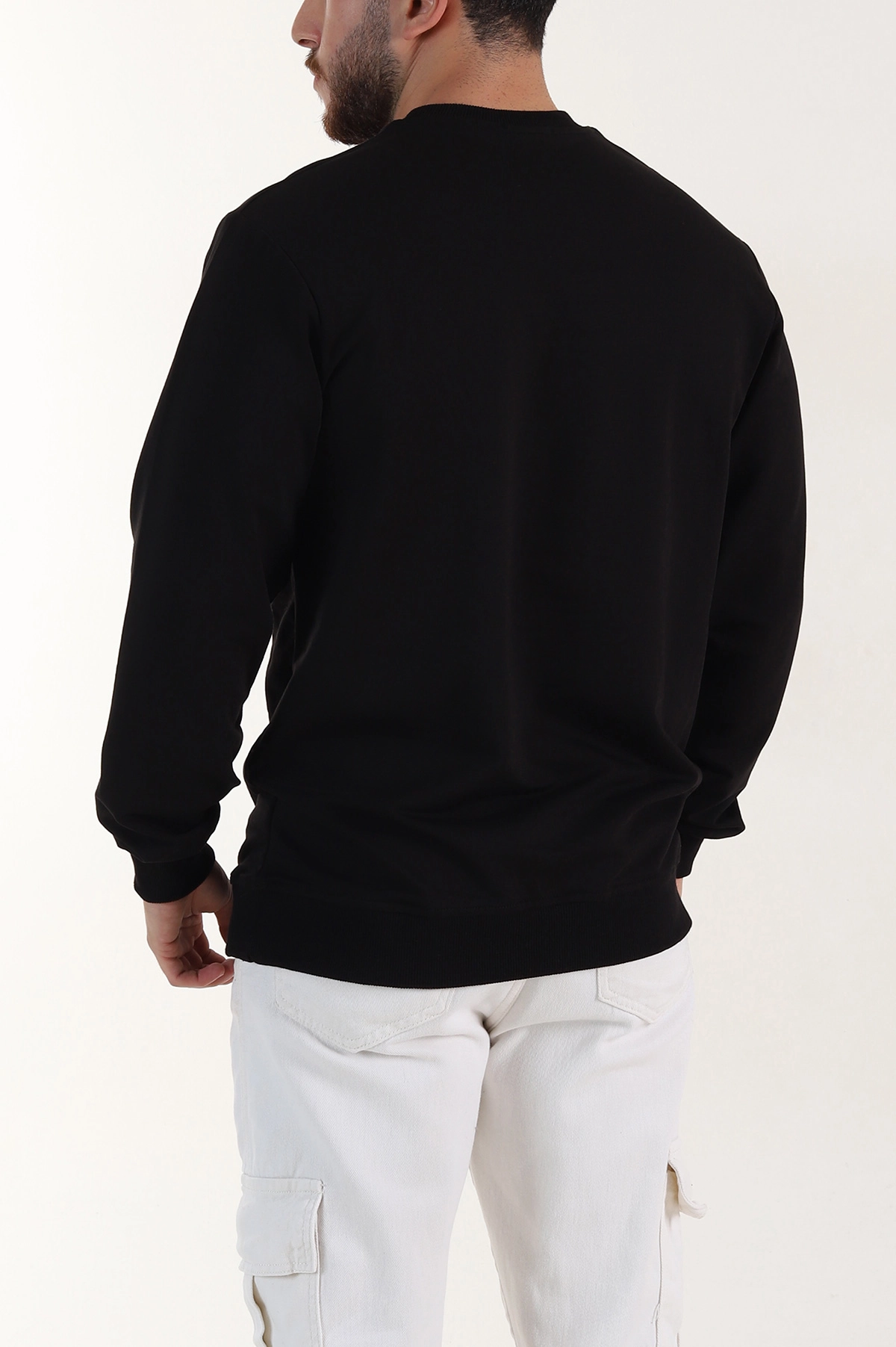 Siyah Relaxed Fit İki İp Şardonsuz Basic Erkek Sweatshirt 398123