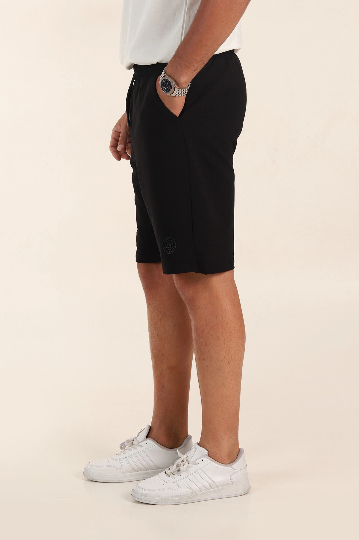 Siyah Relaxed Fit İki İp Şardonsuz Kabartma Baskılı Erkek Şort 382182