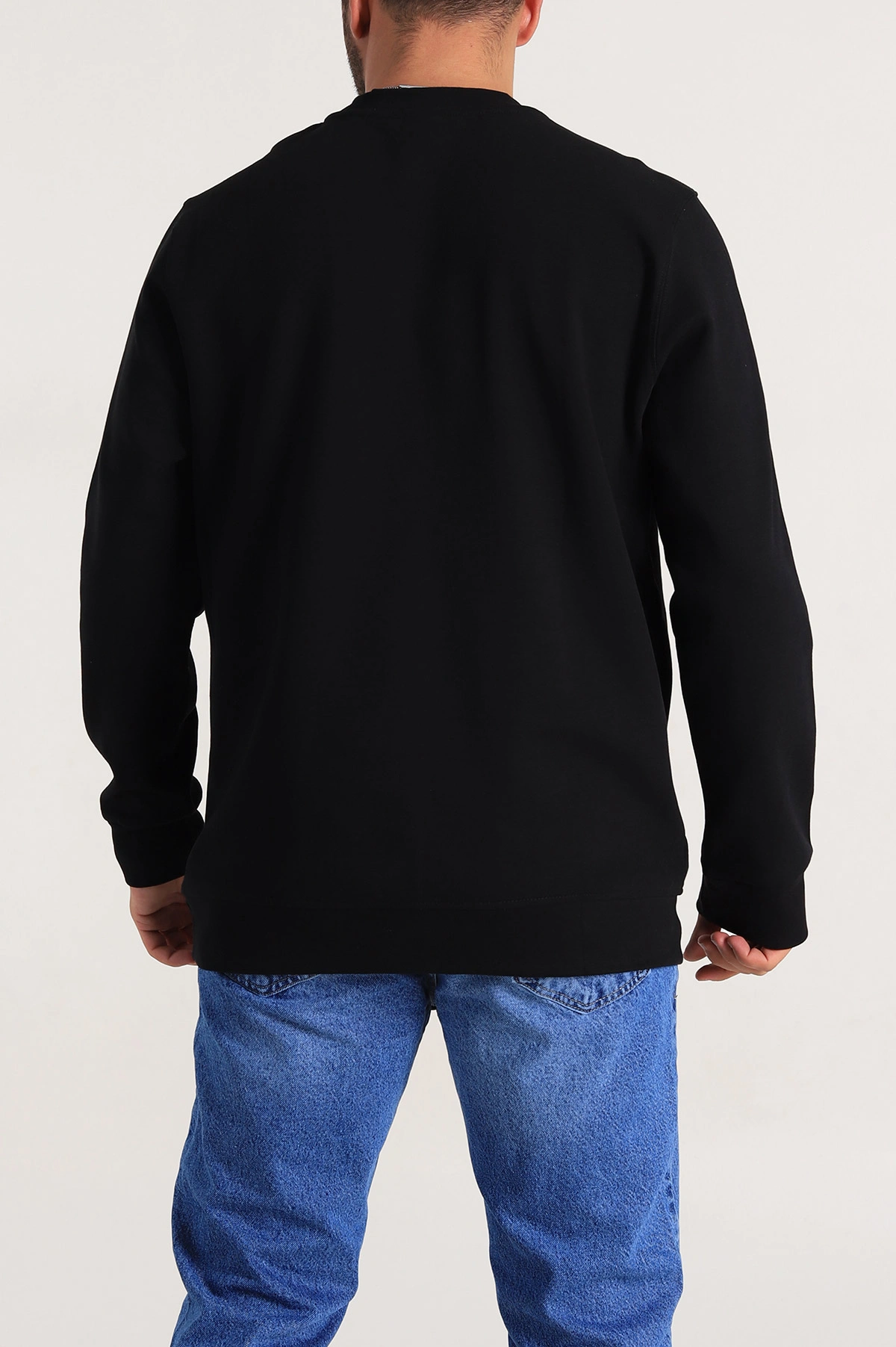 Siyah Relaxed Fit İki İp Yazı Detaylı Basic Erkek Sweatshirt 299861