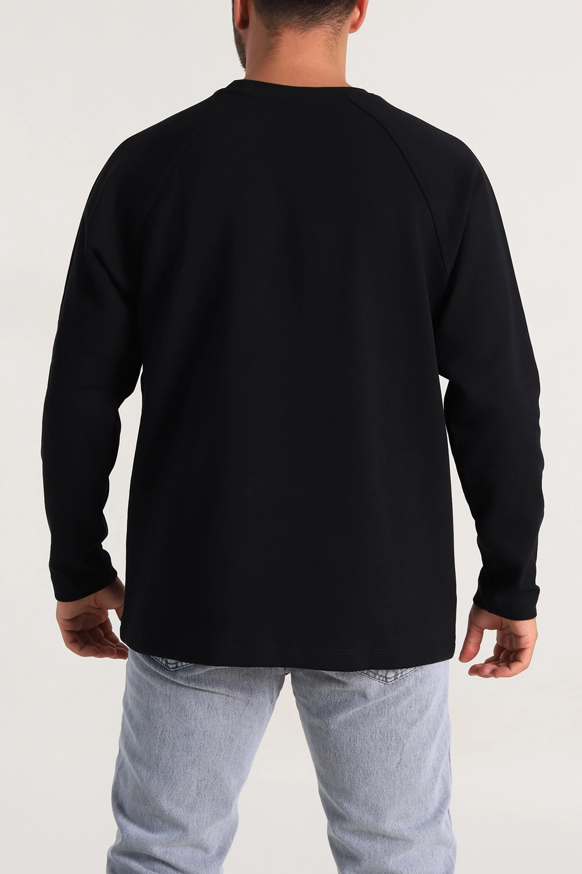 Siyah Relaxed Fit İki İp Yazı Detaylı Basic Erkek Sweatshirt 299891