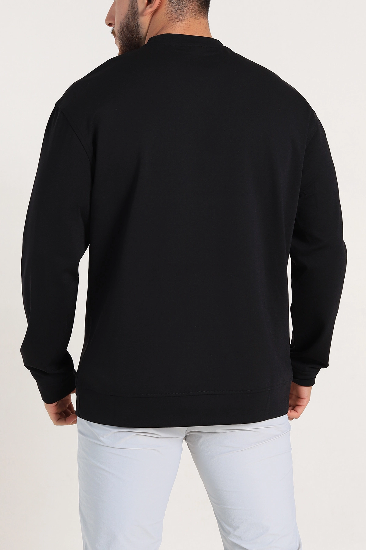 Siyah Relaxed Fit Jakarlı Kabartma Yazı Detay Erkek Basic Sweatshirt 305381