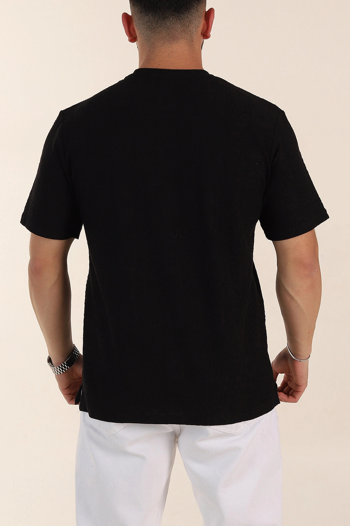Siyah Relaxed Fit Kabartma Desenli Erkek Tişört 358219