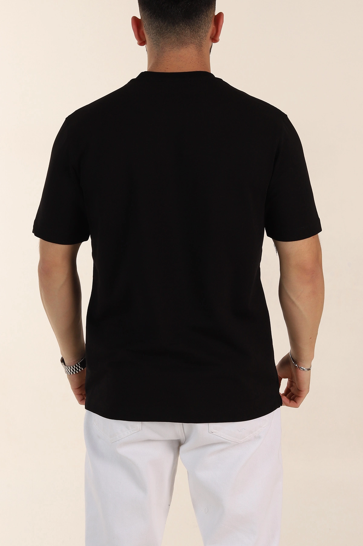 Siyah Relaxed Fit Kabartma Yazı Detaylı Erkek Tişört 358492