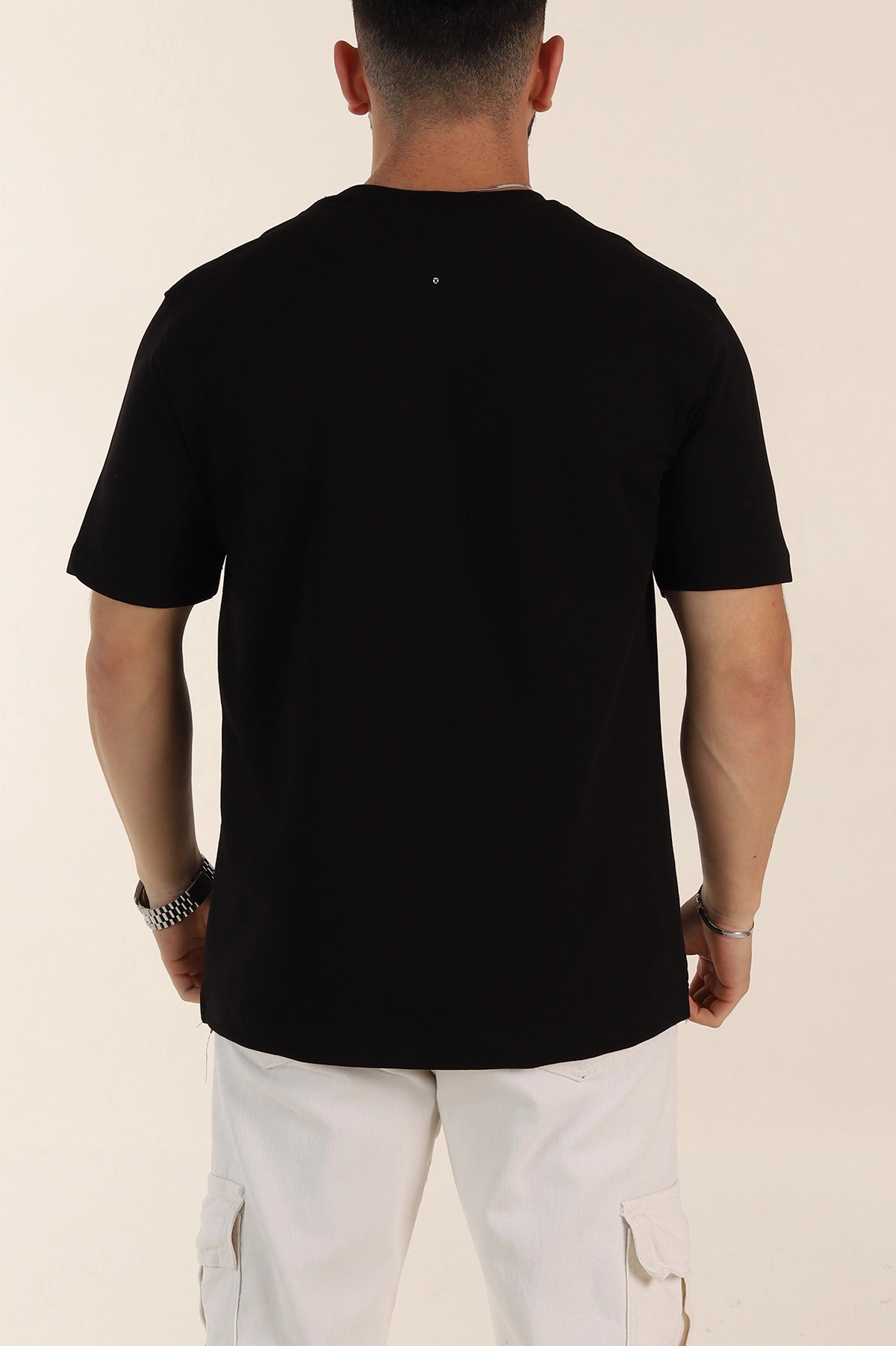 Siyah Relaxed Fit Kabartma Yazı Detaylı Erkek Tişört 358502