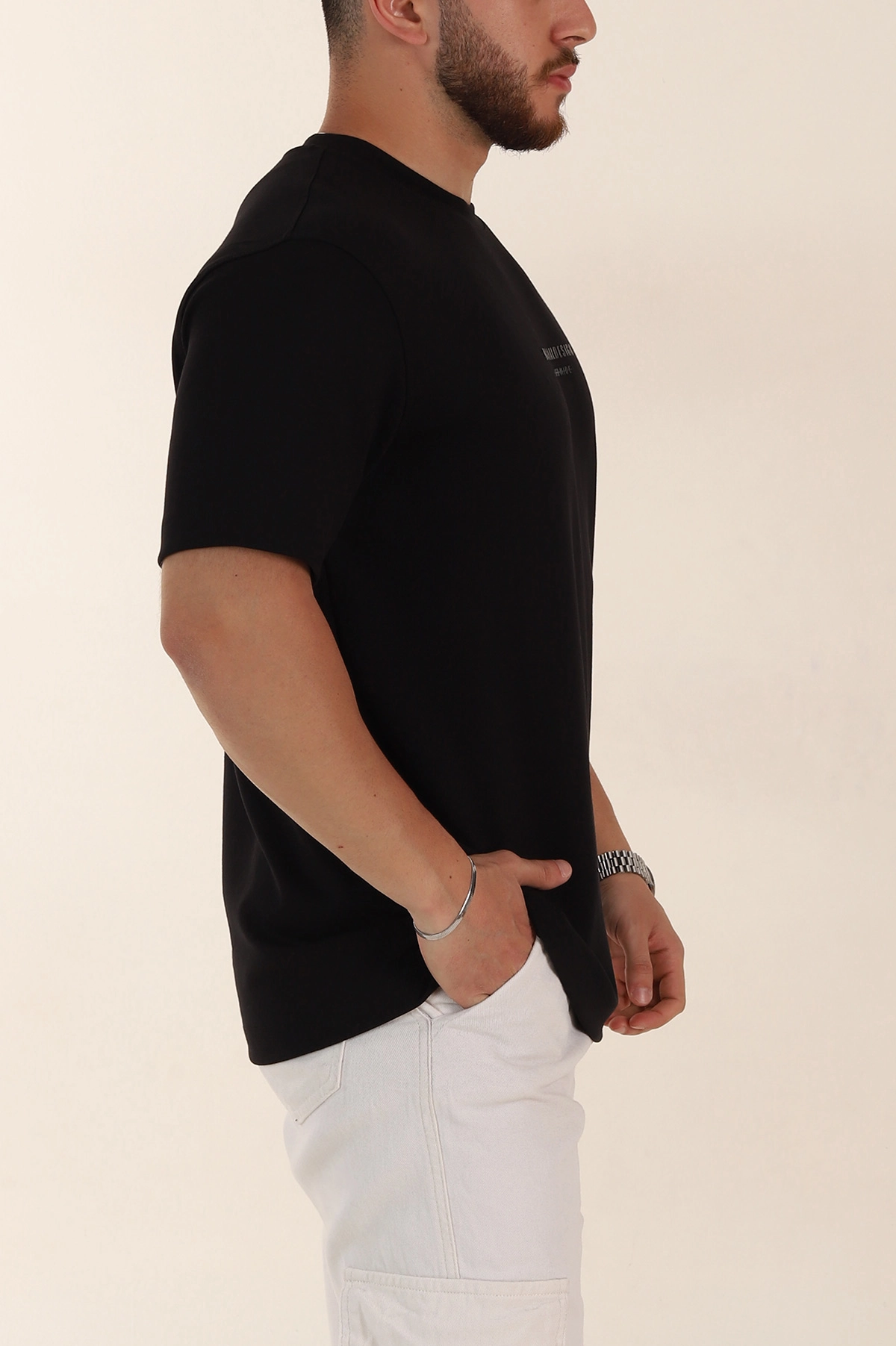 Siyah Relaxed Fit Kabartma Yazı Detaylı Erkek Tişört 358649